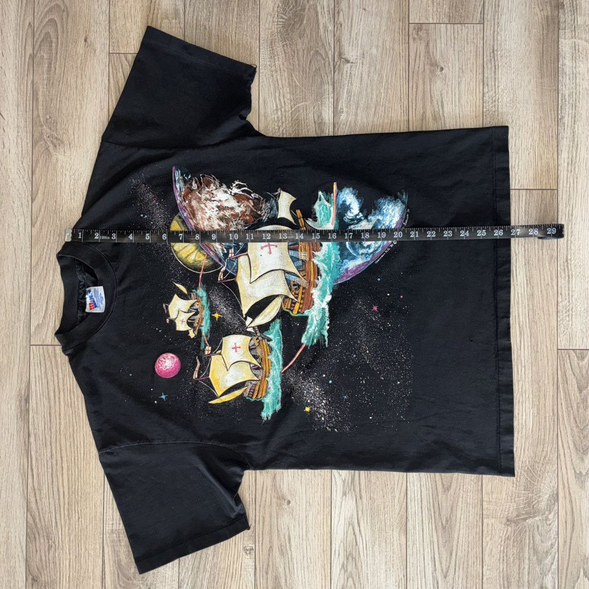 Hanes Vintage 90s Columbus Day space art tee shirt DRY ROT Size US L / EU 52-54 / 3 - 8 Thumbnail