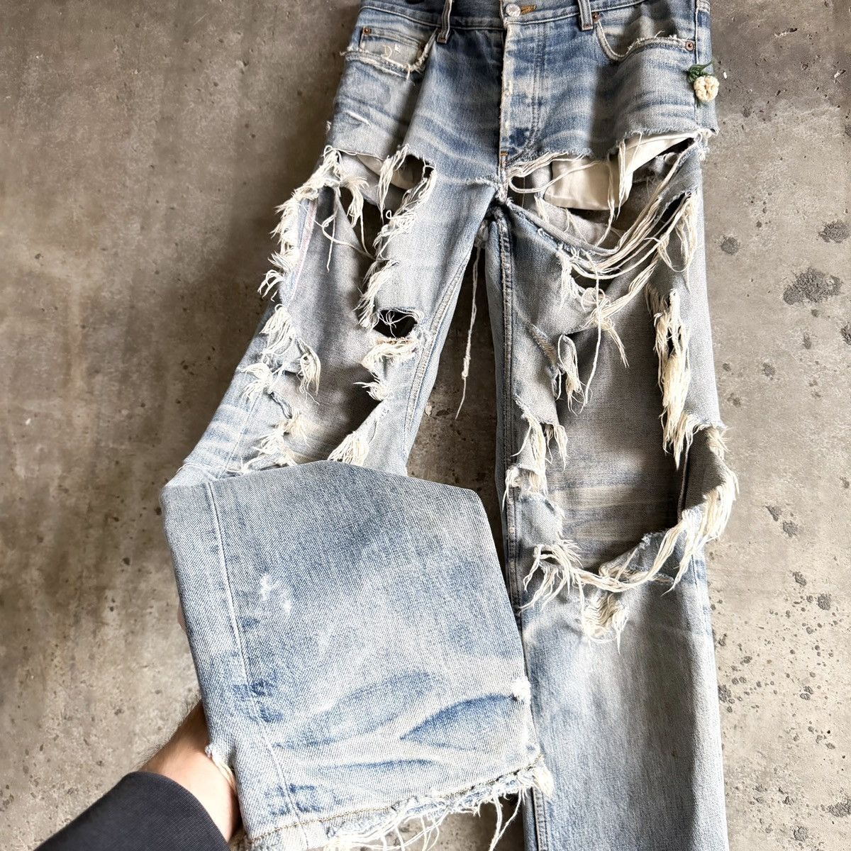 Helmut Lang Vintage Helmut Lang 1998 THRASHED Repair Denim Size US 32 / EU 48 - 1 Thumbnail