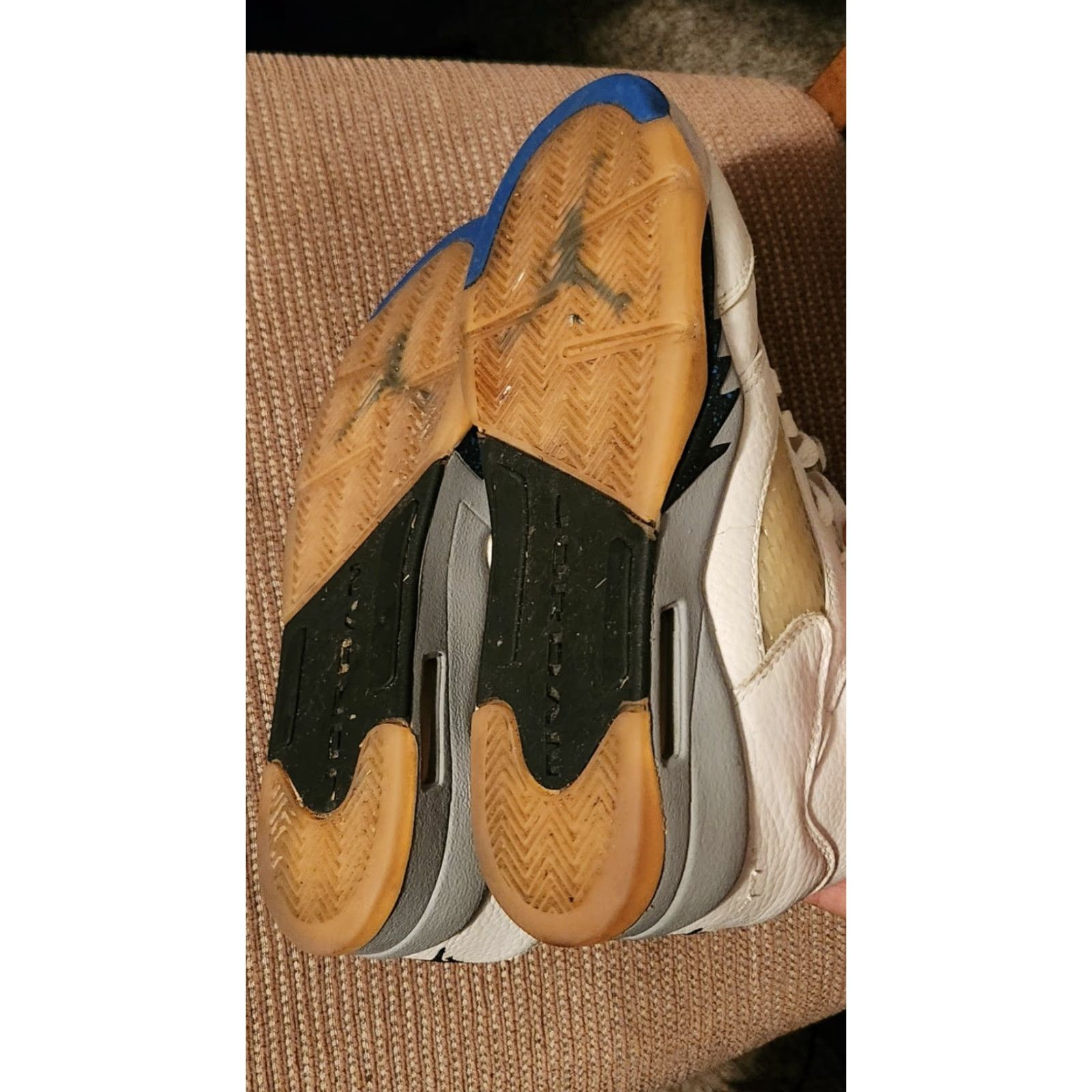 Jordan Brand Air Jordan 5 Retro Stealth Sneakers Men 5.5 White Stealth 2006 Jordan Air Jordan Sneaker Mens 2006 Stealth White/Sport Royal-Stealth Size US 6 / EU 39 - 4 Thumbnail