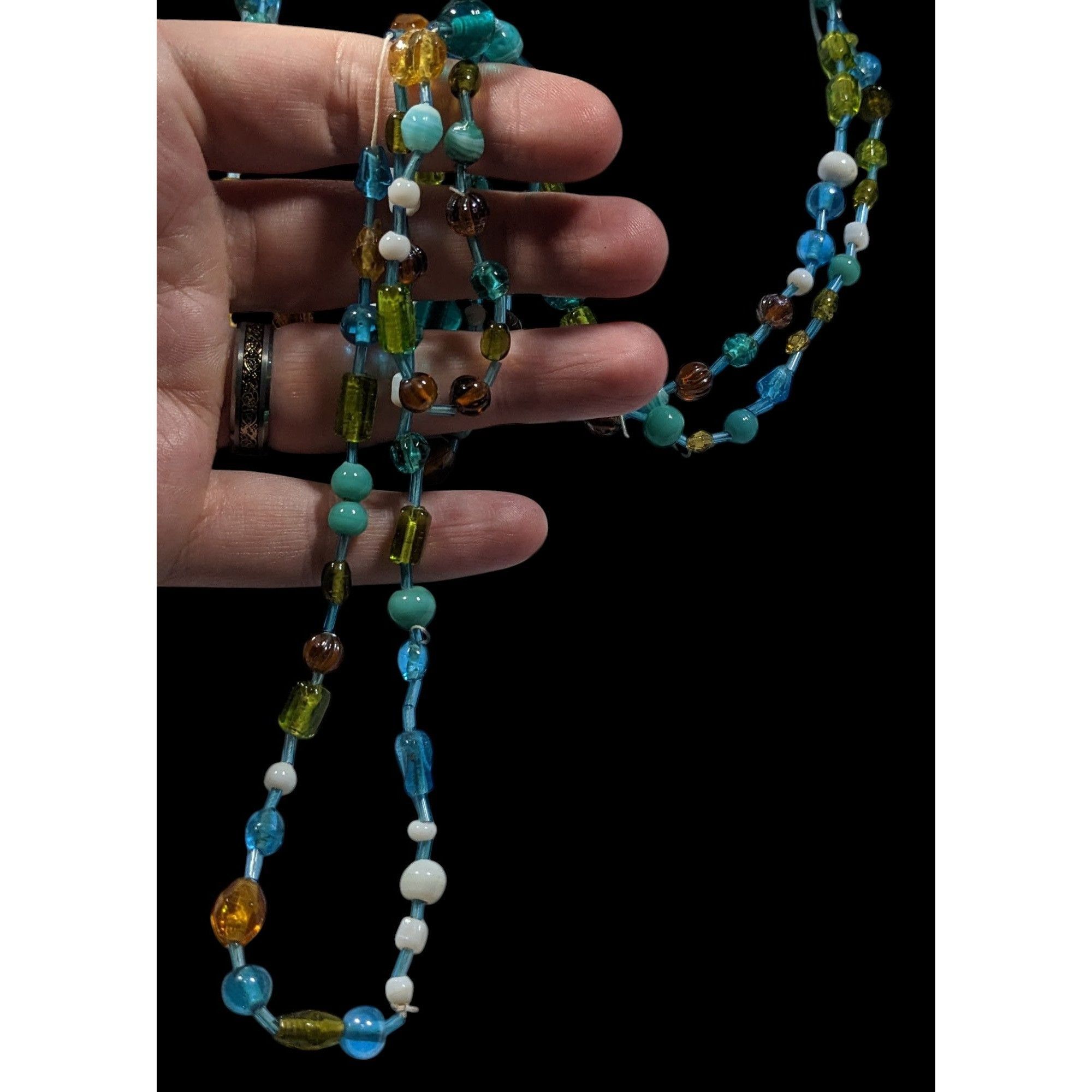 Other Handmade Cool Tone Glass Beaded Extra Long Necklace Size ONE SIZE - 8 Thumbnail