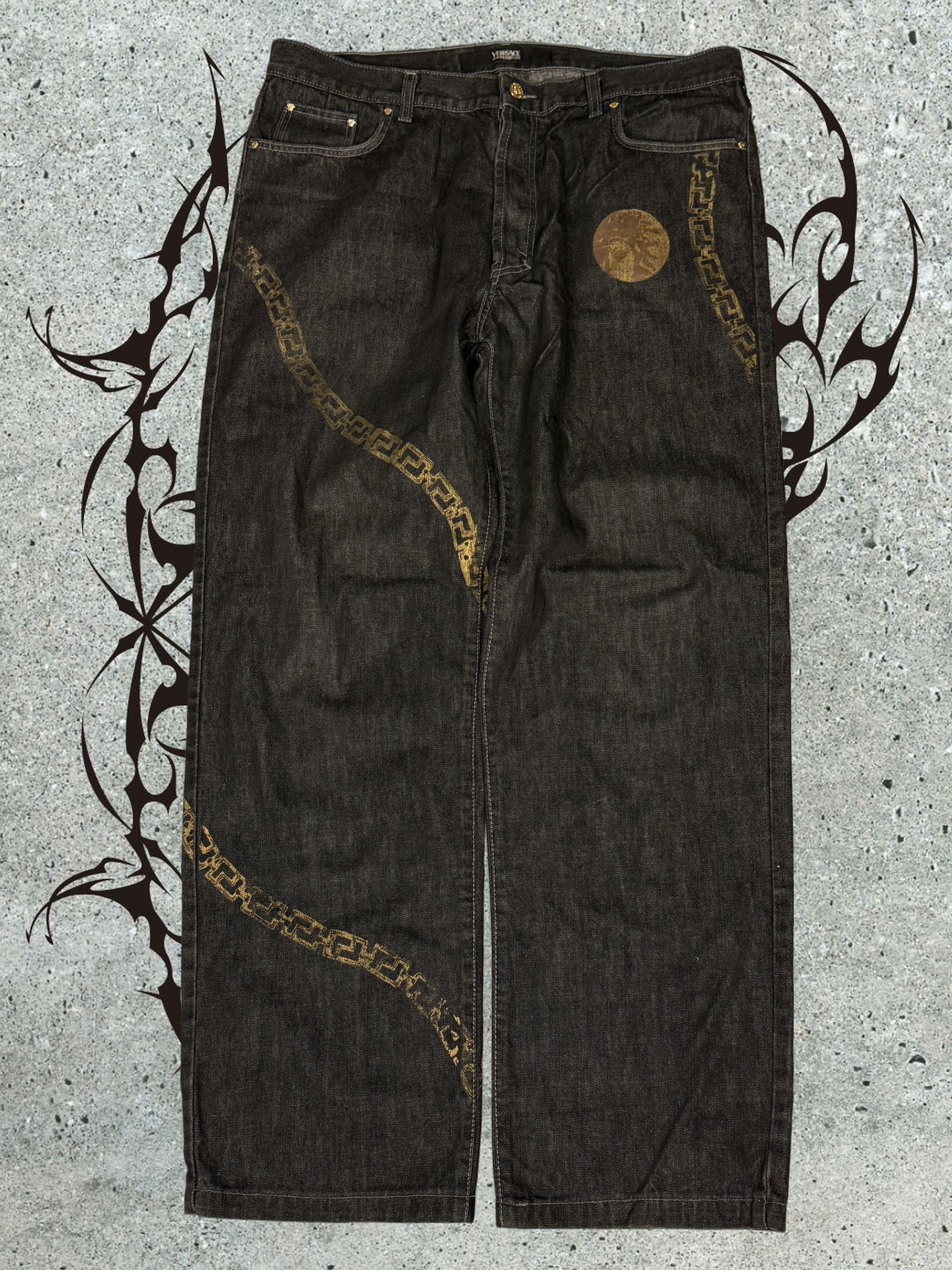 Versace Jeans Couture Very rare Y2K VJC black gold chain wraparound denim Size US 40 / EU 56 - 1 Thumbnail