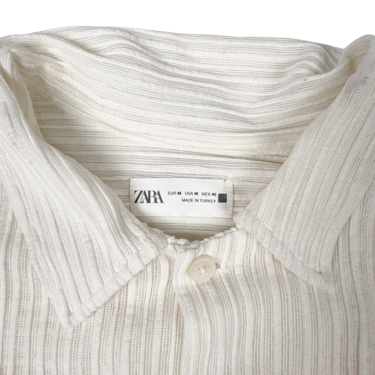 Zara ZARA Mens Cream Textured Short Sleeve Button Up Shirt Size M Size US M / EU 48-50 / 2 - 2 Thumbnail