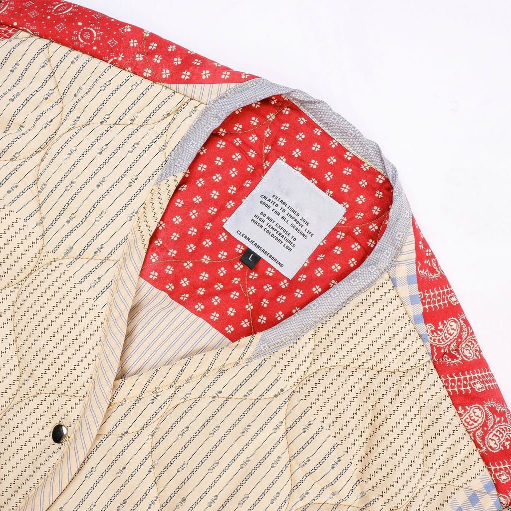 Designer Quillted Collarless Red Jacket Boro Size US L / EU 52-54 / 3 - 5 Thumbnail