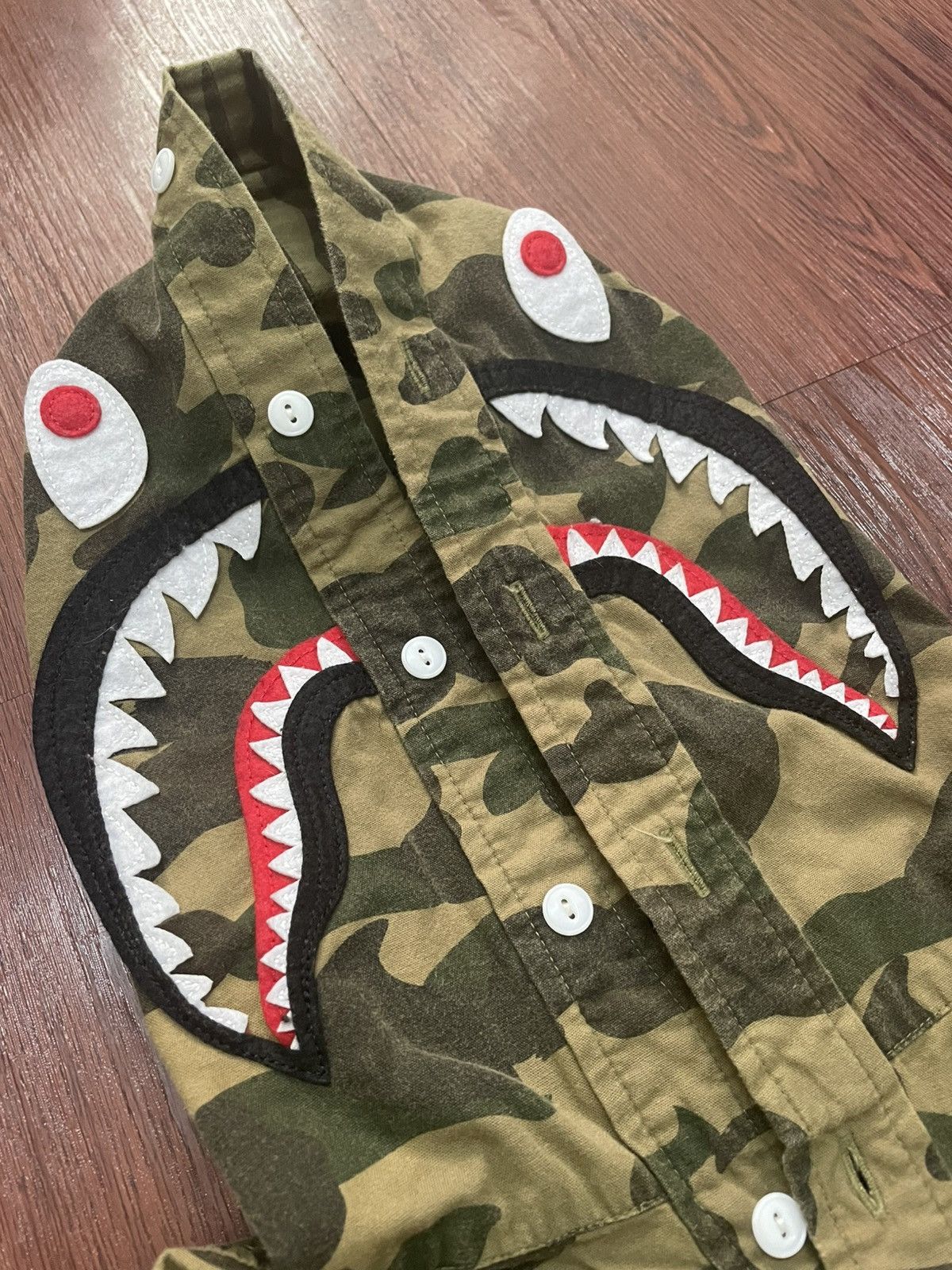 Bape Bape Shark Camouflage Ladies Button Up Shirt With Hoodie Size XS / US 0-2 / IT 36-38 - 3 Thumbnail