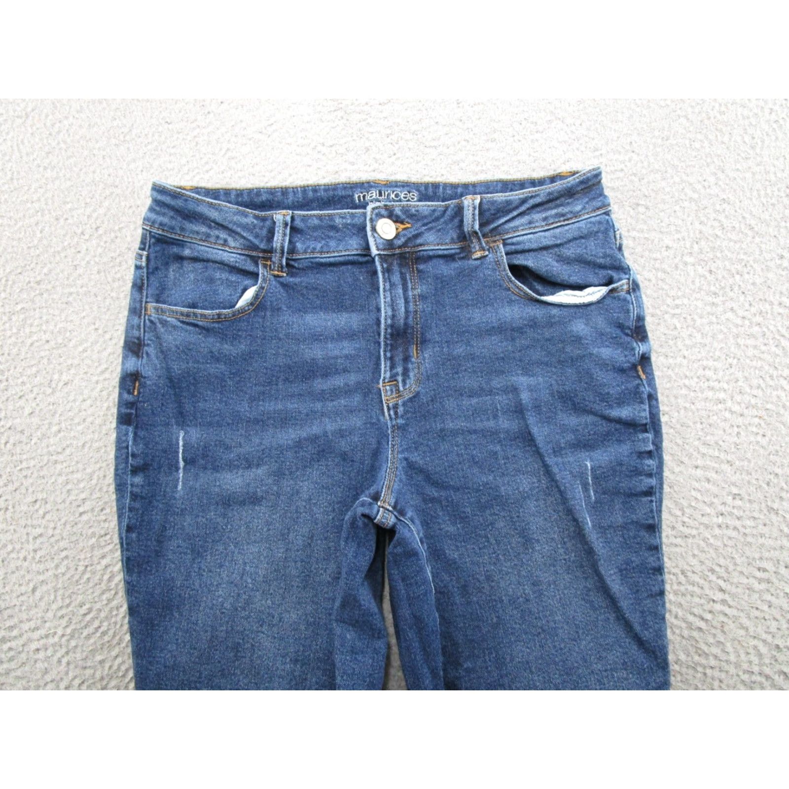 Vintage Maurices Jeans Skinny Regular Stretch Denim Blue High Rise Size 16 Reg 5-Pocket Design Zipper Medium Wash Women Size 38" / US 16 / IT 52 - 3 Thumbnail