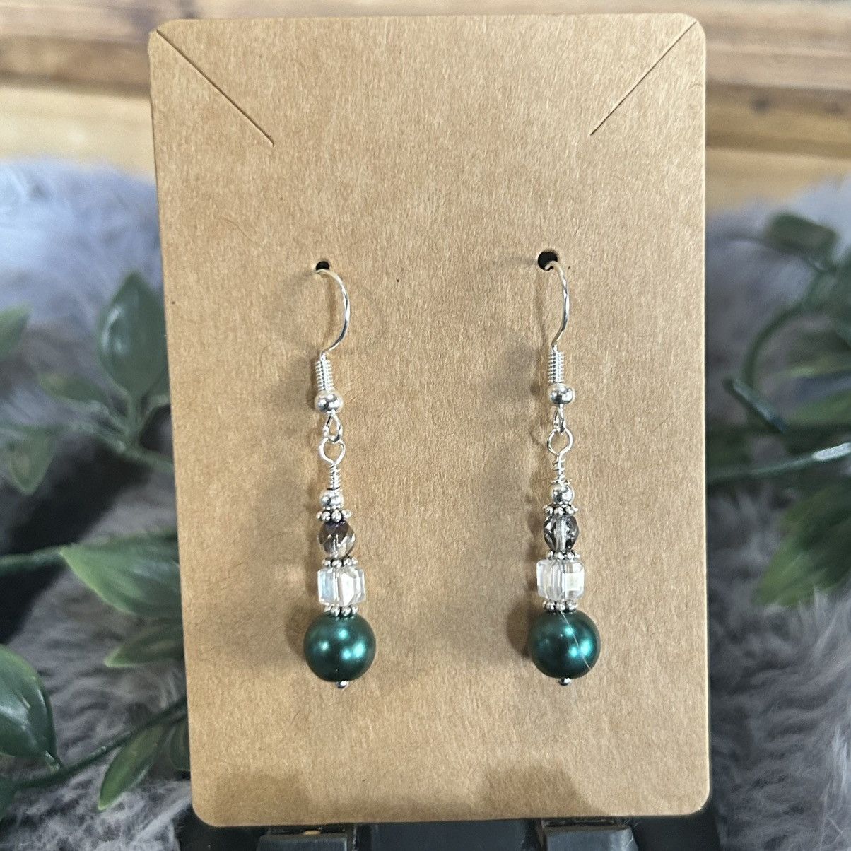 Handmade Handcrafted elegant peacock blue pearl crystal earrings Size ONE SIZE - 2 Thumbnail