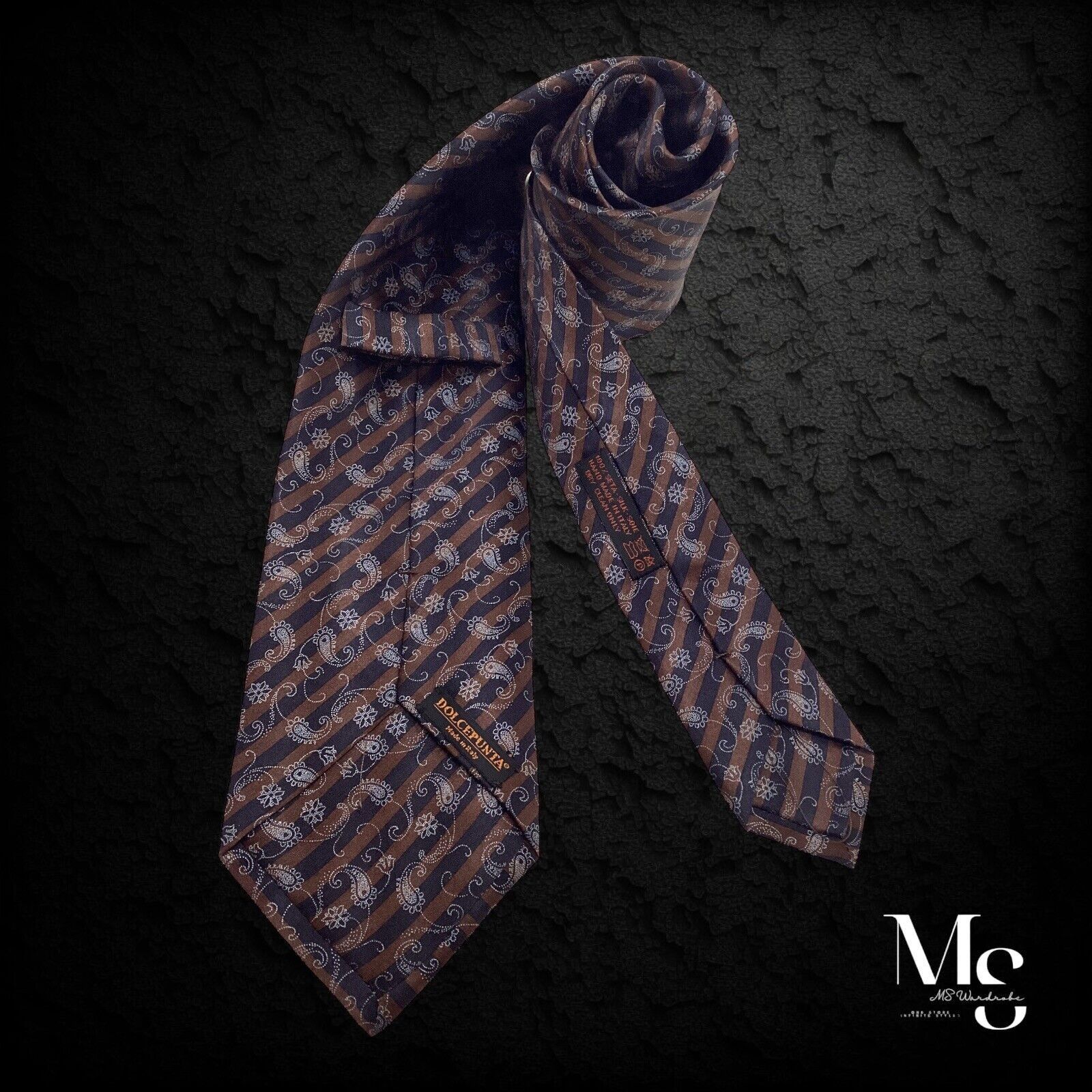 Dolcepunta DOLCEPUNTA Brown Paisley Stripe Silk Tie In Made Italy W: 3. Size ONE SIZE - 1 Thumbnail