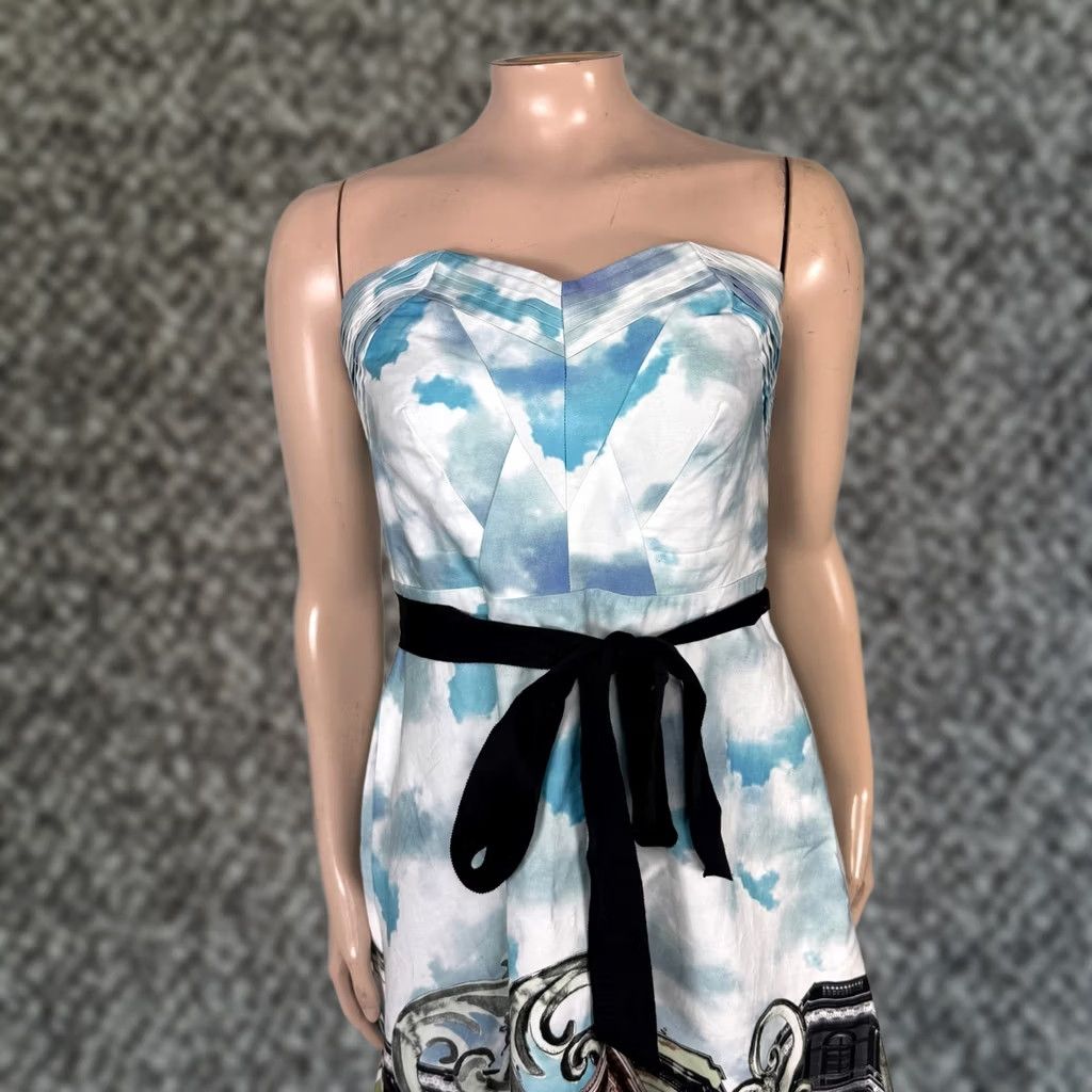 Anthropologie Anthropologie Womens Dress Skyward Scenic Strapless Cotton Knee Length Sleeveless Geometric Bohemian Casual Zip Blue 6 Size M / US 6-8 / IT 42-44 - 1 Thumbnail
