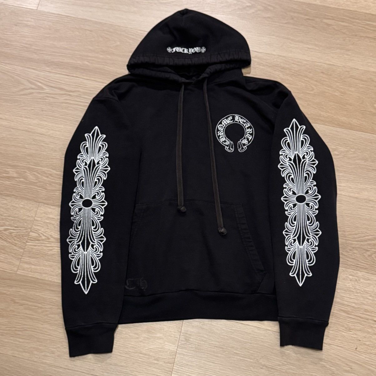 パーカー・フーディ CHROME HEARTS HORSE SHOE FUCK YOU FLORAL ZIP UP HOODIE Chrome Hearts Horseshoe Floral Fuck You Zip-Up Hoodie Black