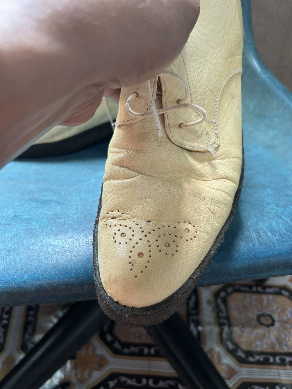 Maison MIHARA YASUHIRO White/Yellow Leather Desert Ankle Wingtip Rockabilly Boots Size US 8 / EU 41 - 14 Thumbnail