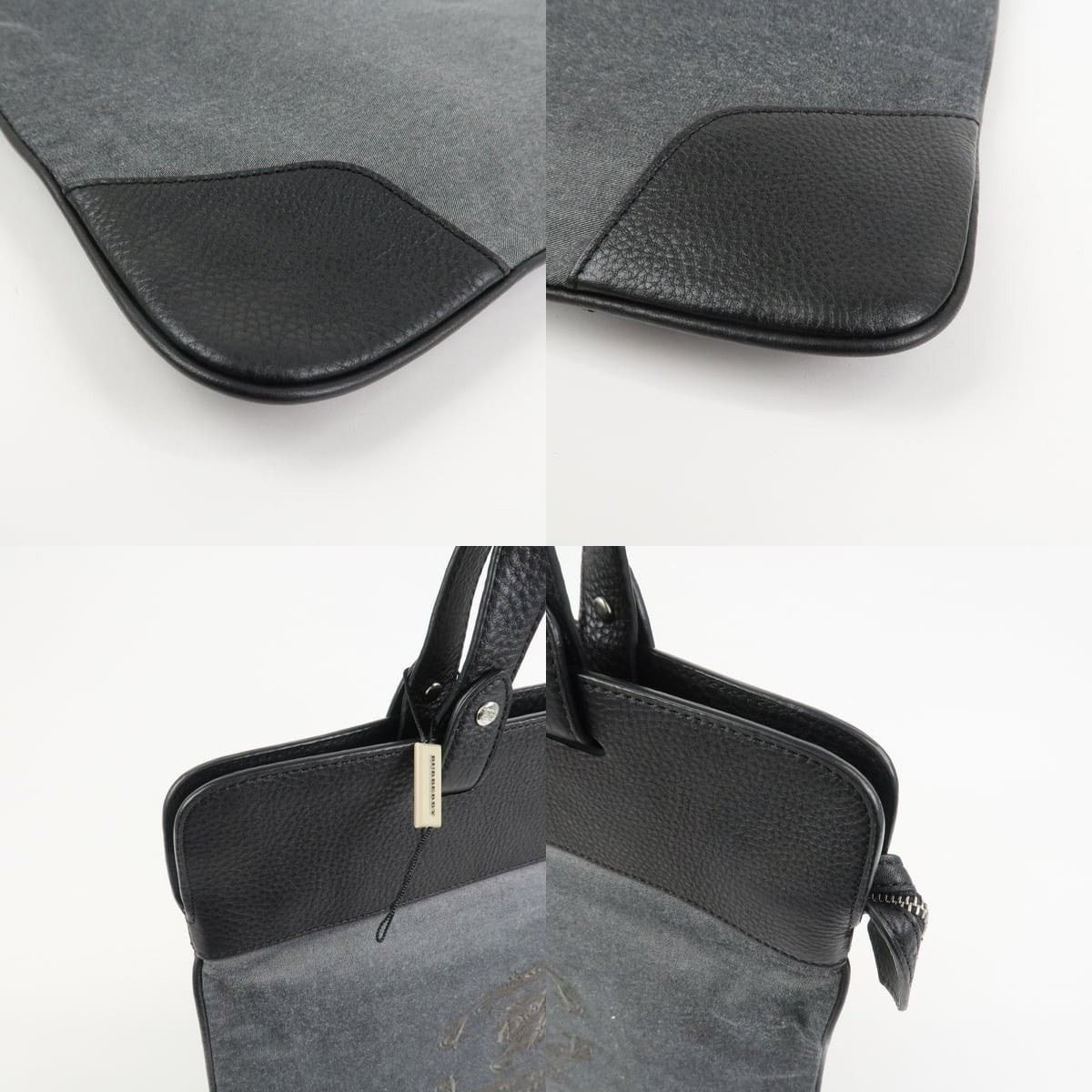 Burberry Burberry Logo Leather Canvas Tote Gray Size ONE SIZE - 5 Thumbnail
