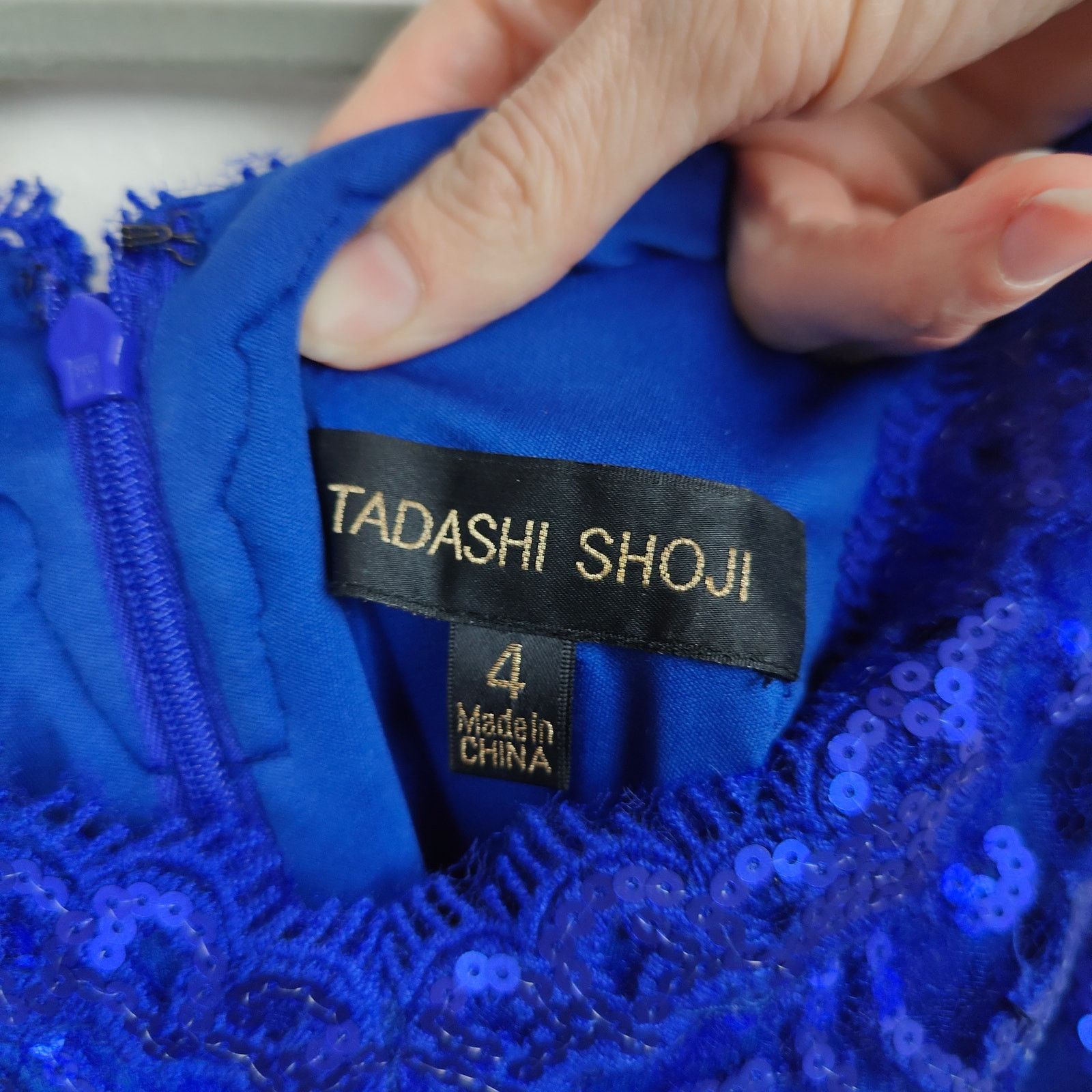 Tadashi Shoji Tadashi Shoji Dress Womens 4 Royal Blue Sequin Lace V-Neck Size S / US 4 / IT 40 - 6 Thumbnail