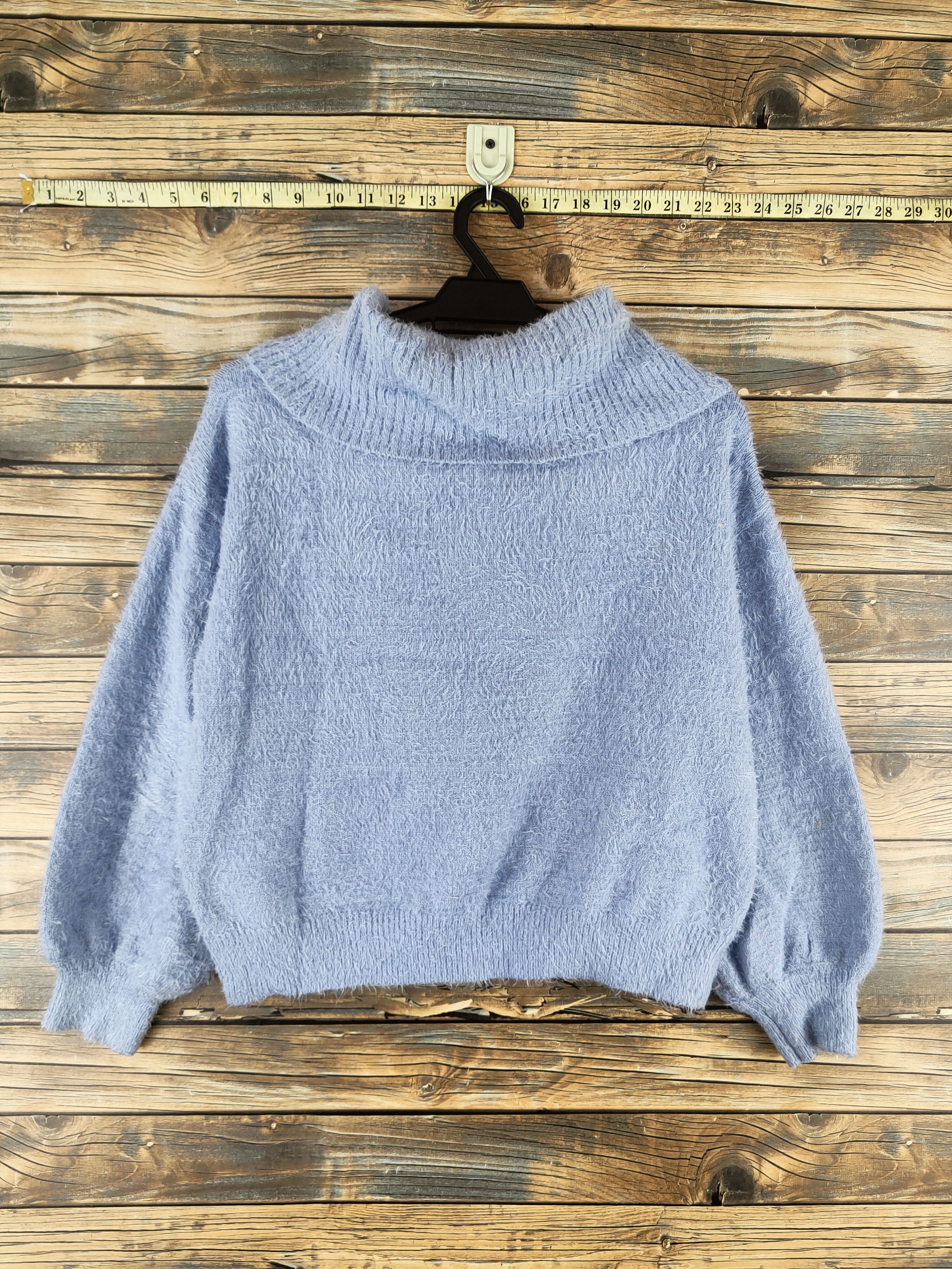 Japanese Brand Earth Music & Ecology Blue Fur Mohair Knitwear #46-549 Size S / US 4 / IT 40 - 7 Thumbnail