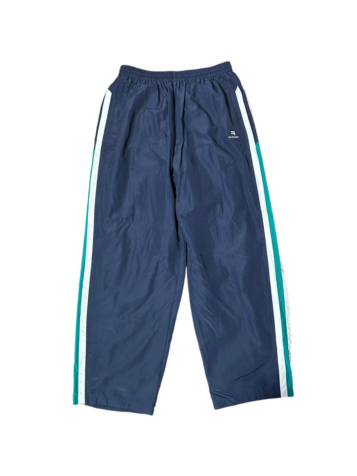 Image of Balenciaga “Sporty B” Nylon Track Pants in Blue, Men's (Size 34)