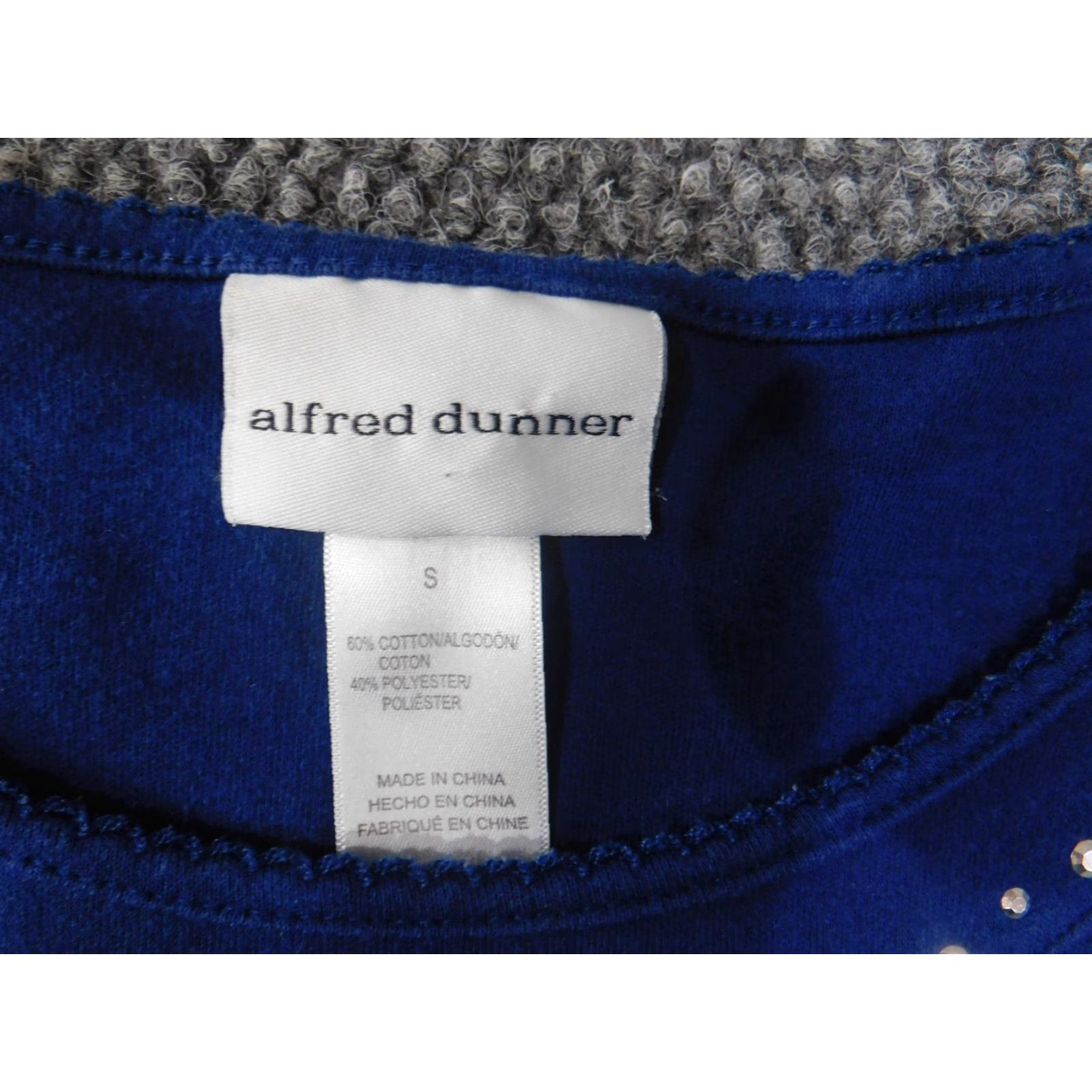 Vintage Alfred Dunner Blouse Shirt Women S Blue Knit Beaded Beads Rhinestones Round Neck Long Sleeve Stretch Casual Size S / US 4 / IT 40 - 6 Thumbnail