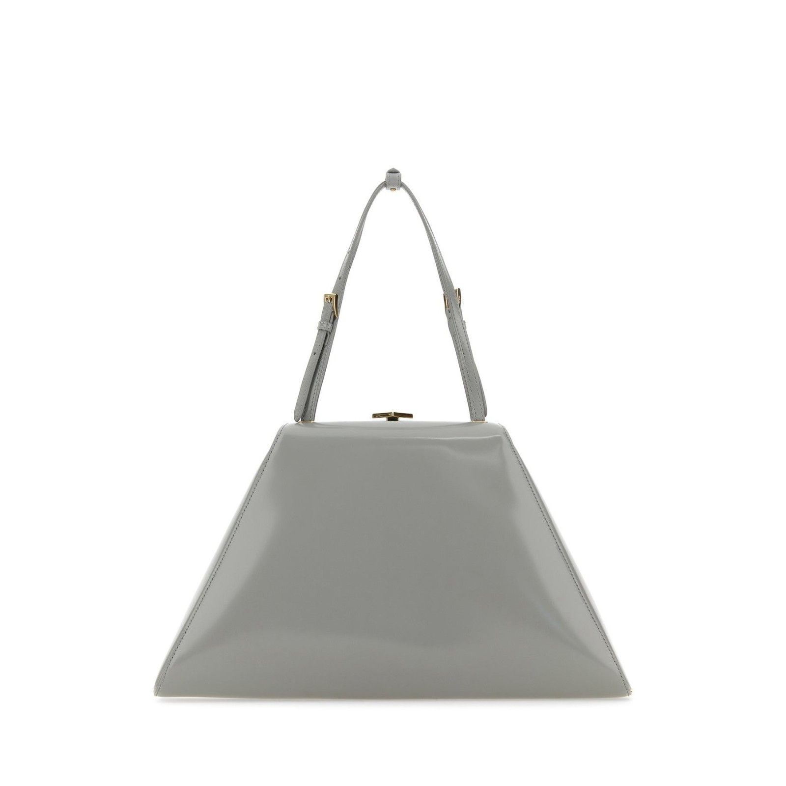 PRADA Shape Light Gray Shiny Leather Tote Bag New