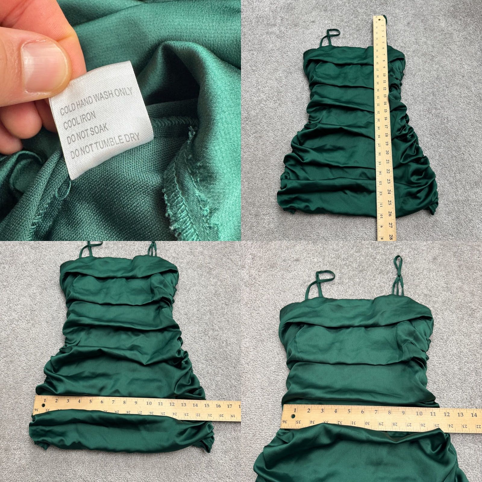 Vintage Hello Molly Satin Ruched Strappy Bodycon Mini Dress Womens XS 2 Emerald Green Satin Bodycon Mini Dress XS Emerald Green Sexy Glam Elegant 2020s Womens Size XS / US 0-2 / IT 36-38 - 8 Thumbnail