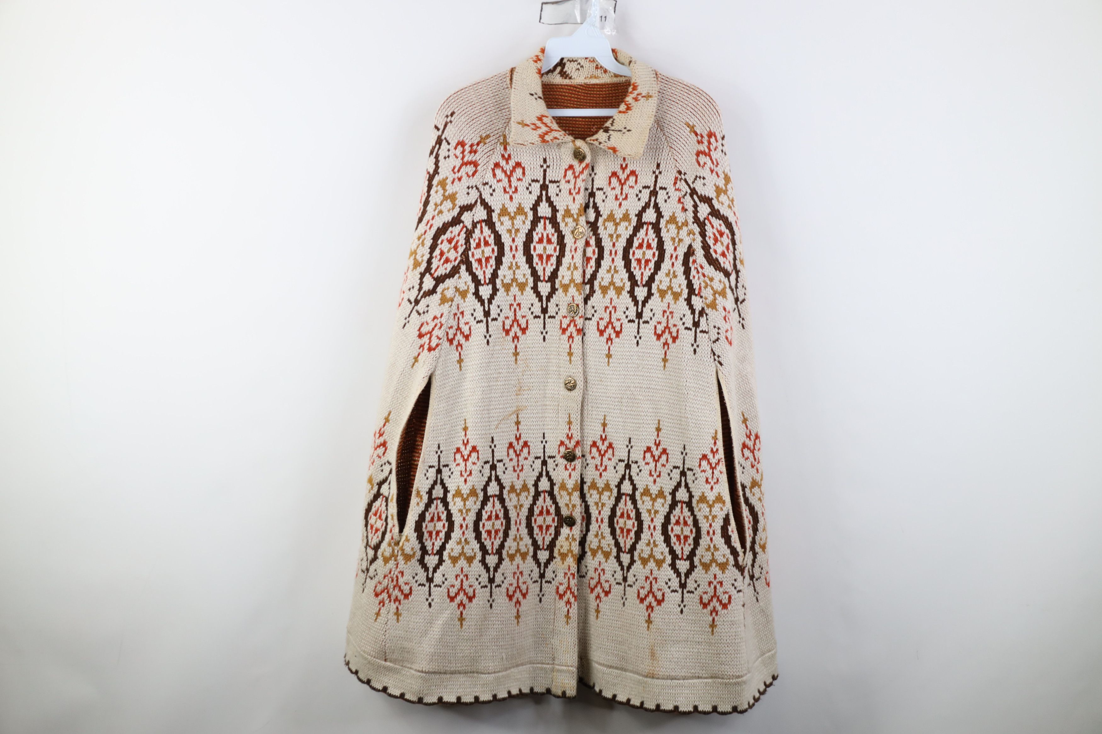 Vintage Vintage 70s Mid Century Modern MCM Knit Poncho Sweater Cape Size ONE SIZE - 1 Thumbnail