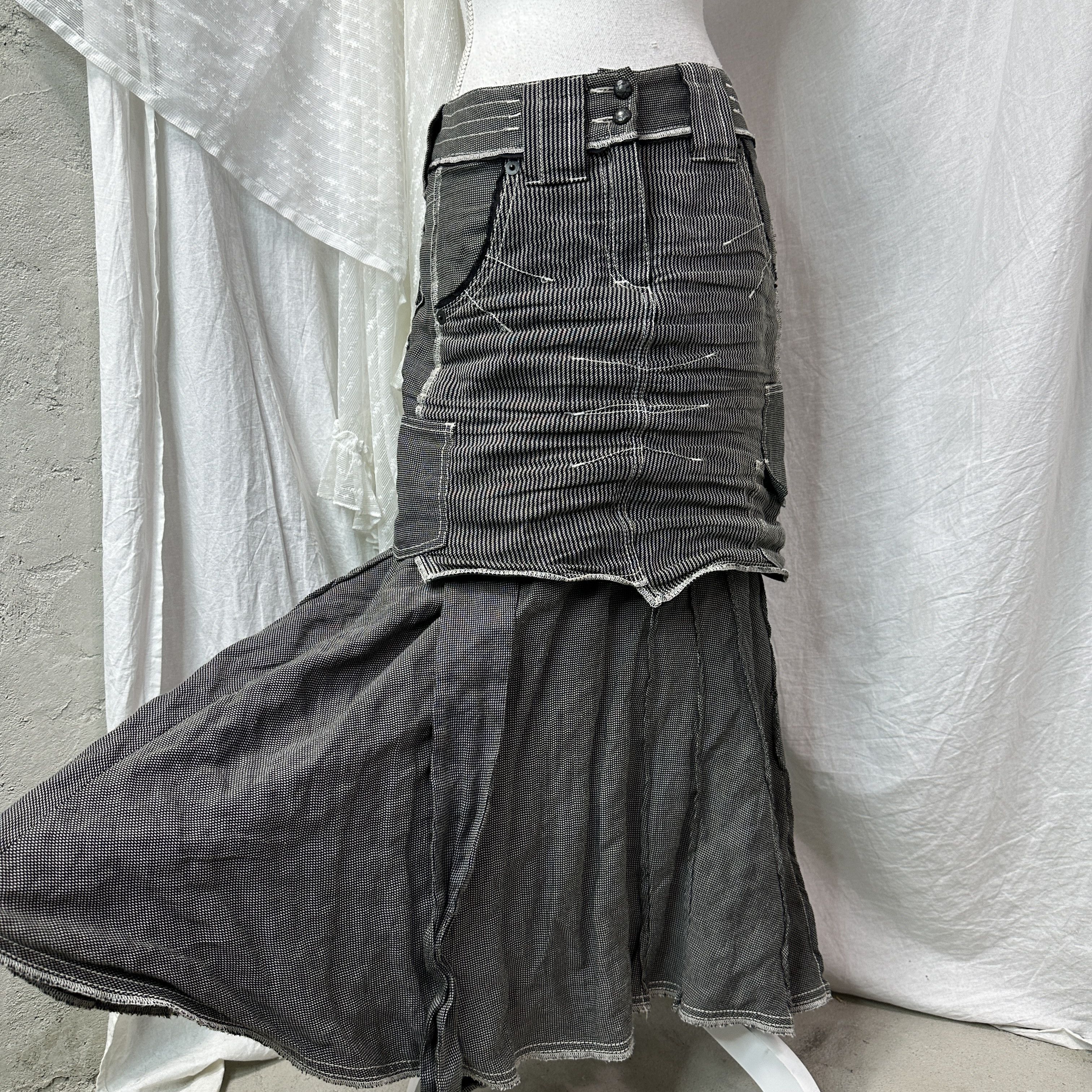 Vintage Vintage Old School Striped Blazer Asymmetrical Skirt Set 90s Size 25" / US 0 / IT 36 - 7 Thumbnail