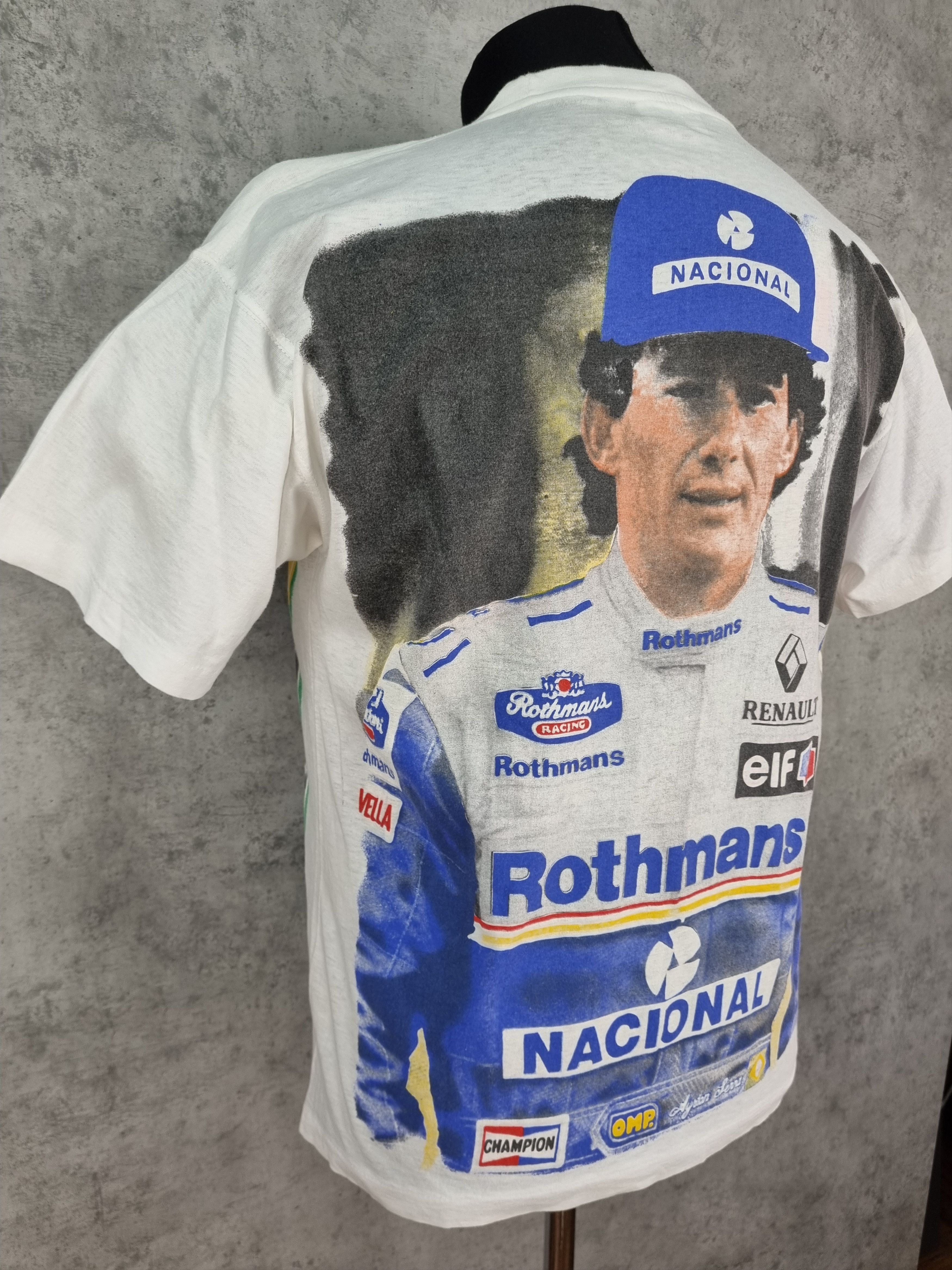 Vintage Single Stitch Ayrton Senna Rothmans Racing Tee Shirt Size US L / EU 52-54 / 3 - 11 Thumbnail