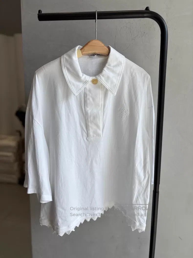 Loewe Loewe White polo collar seven-eighths sleeve top Size M / US 6-8 / IT 42-44 - 1 Thumbnail