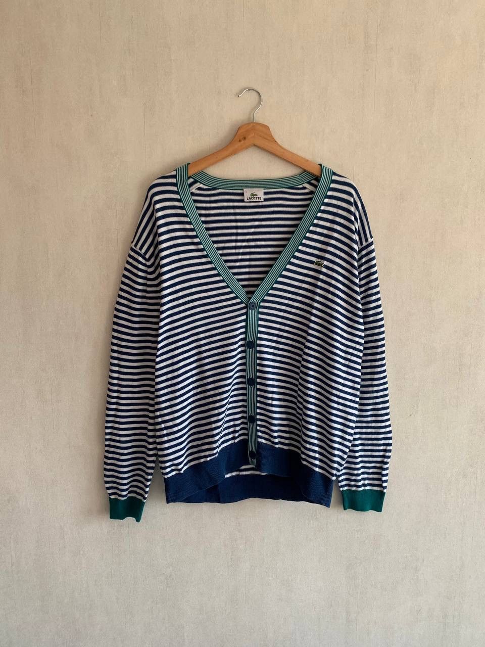 Lacoste 90's Vintage Lacoste Striped Cardigan Mens Size 6 (XL) Size US XL / EU 56 / 4 - 1 Thumbnail