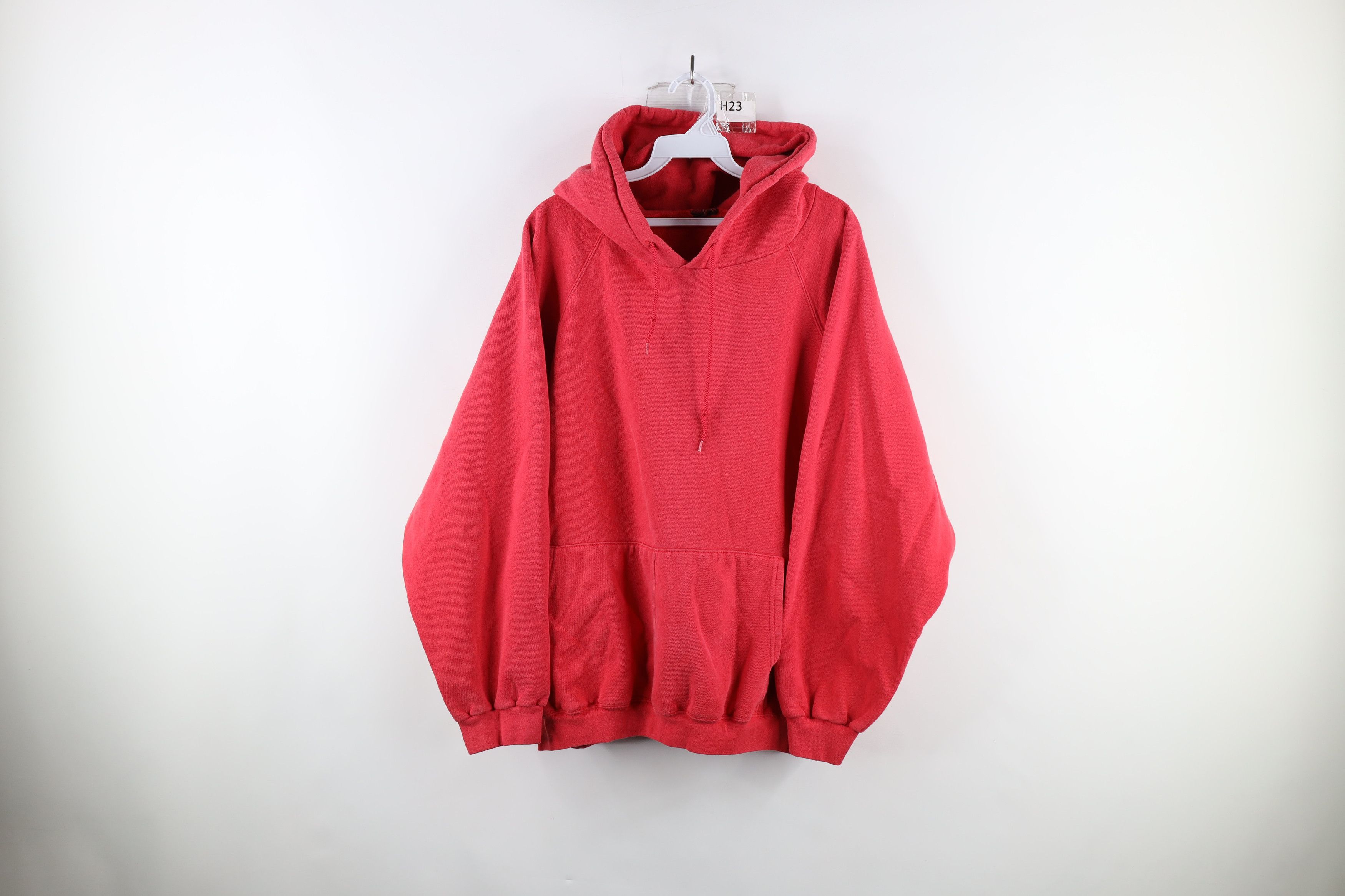 Vintage Vintage 90s Streetwear Faded Blank Hoodie Sweatshirt Red Size US XL / EU 56 / 4 - 1 Thumbnail