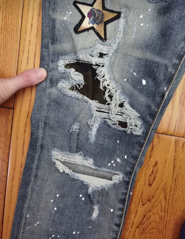Amiri Amiri leopard print badge patchwork denim pants Size US 31 - 6 Thumbnail