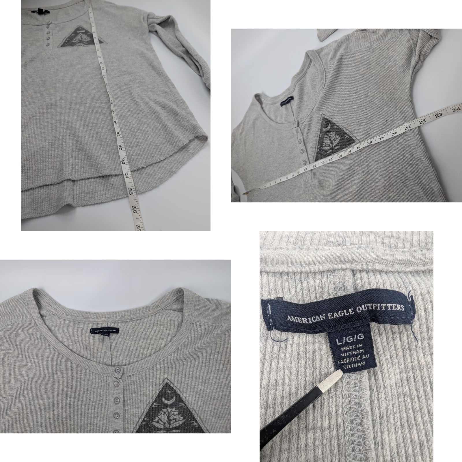 American Eagle Outfitters American Eagle Outfitters Henley Moon Lover Ribbed Gray Size Large Scoop Neck Long Sleeve Shirt Womens Size L / US 10 / IT 46 - 8 Thumbnail