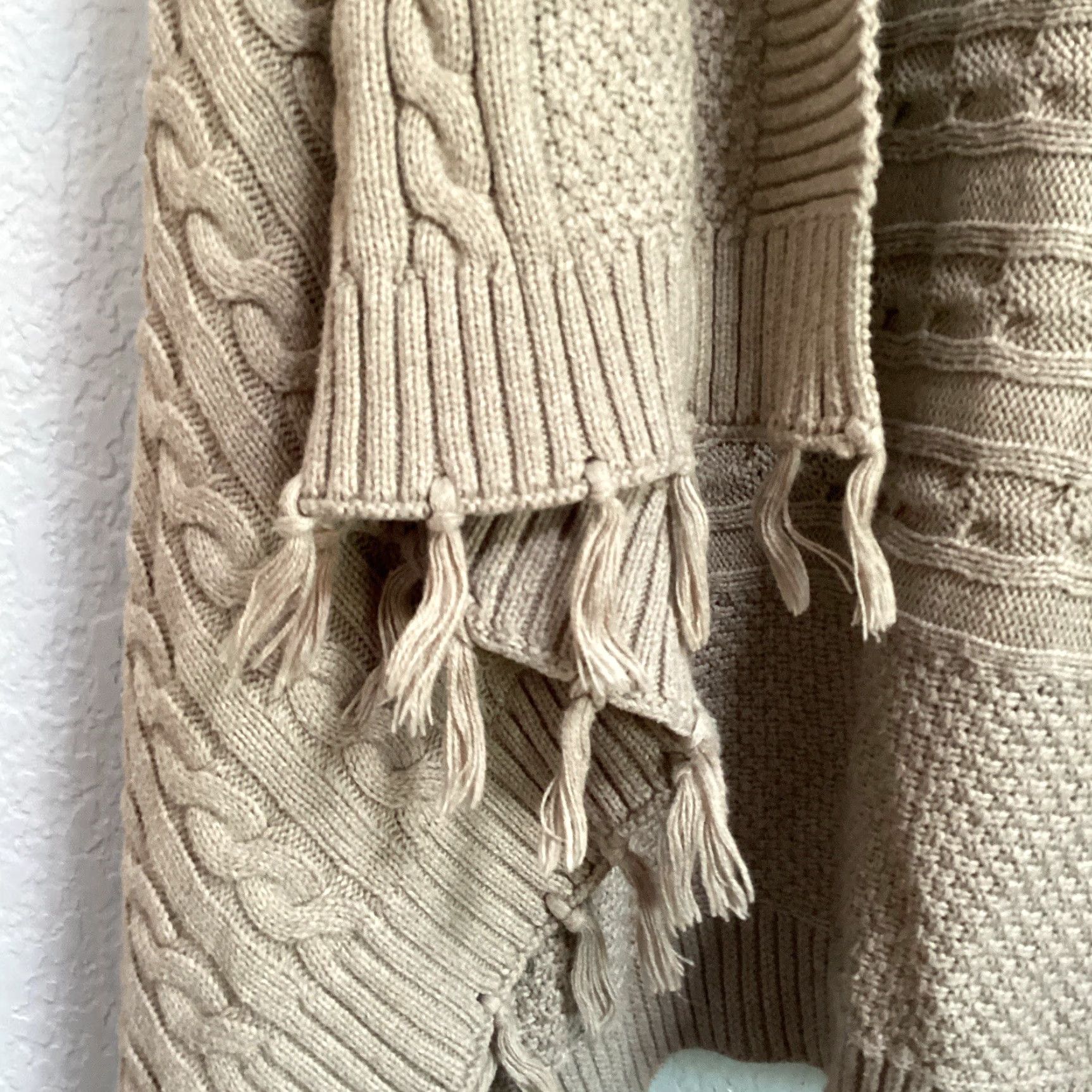 Vintage Matilda Jane Vest Cardigan Sweater Women S Brown Cable-Knit Sleeveless Fringe Open Waterfall Front Shawl Collar Bohemian Western Casual Size S / US 4 / IT 40 - 7 Thumbnail