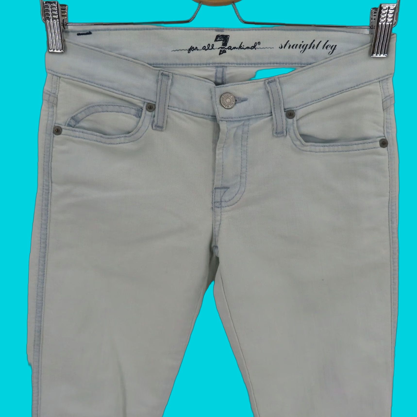 7 For All Mankind 7 For All Mankind Womens Jeans Straight Leg 25 Light Blue Denim White Washed Cotton Blend Size 42" / US 20 - 1 Thumbnail