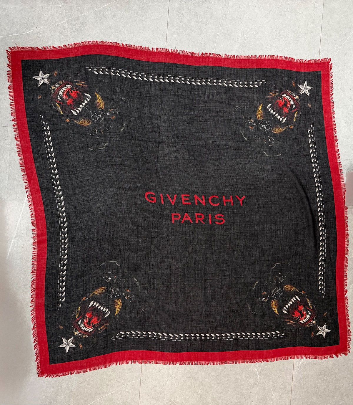 Givenchy GIVENCHY Rottweiler Stars & Chain Cashmere Scarf wool Kanye Size ONE SIZE - 7 Thumbnail