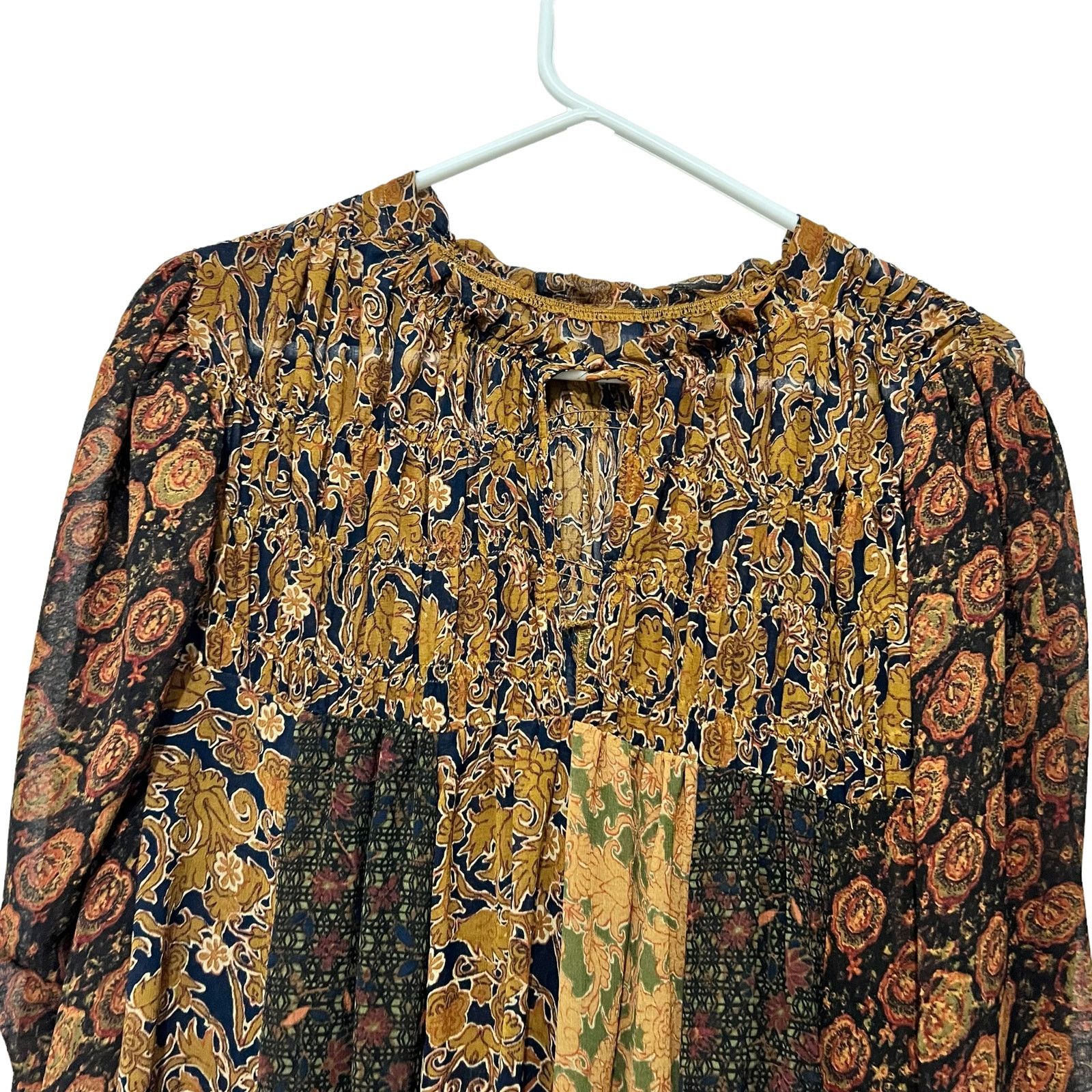 Free People Free People Merrie Mix Print Tunic Fall Colors Smocked SM Size S / US 4 / IT 40 - 8 Thumbnail