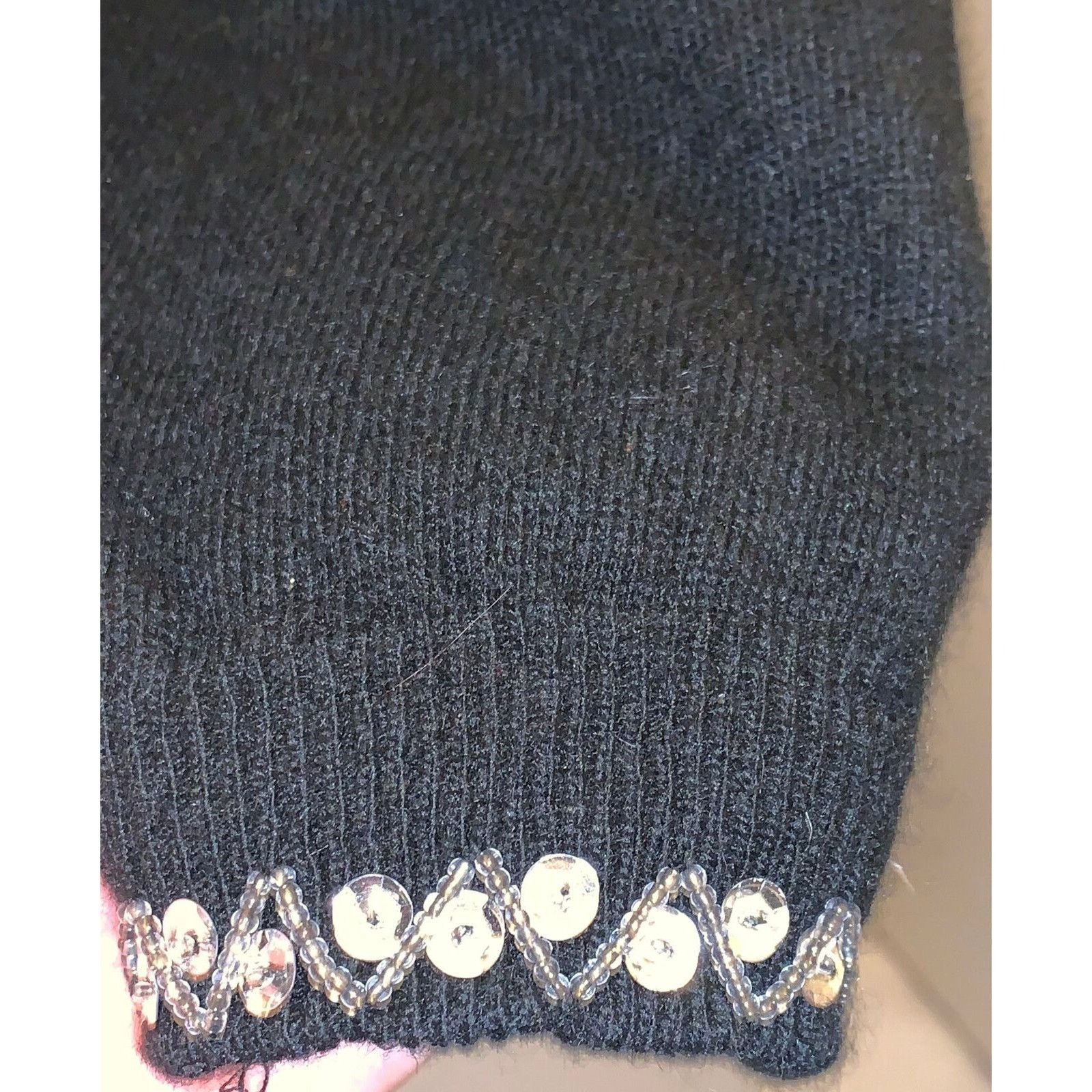 Express Vtg EXPRESS Hand Beaded Sequined Black Angora/Lambswool Card Size S / US 4 / IT 40 - 8 Thumbnail