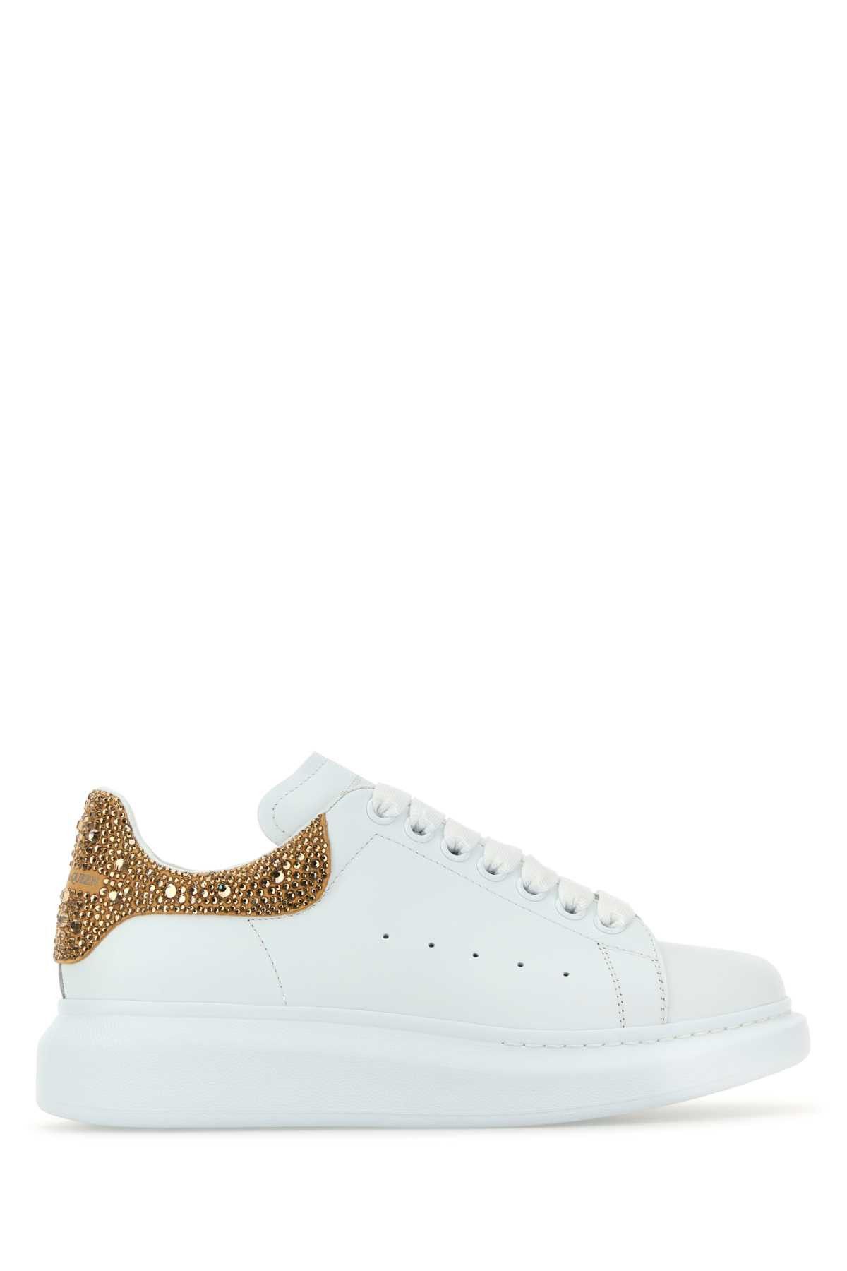 Alexander Mcqueen White Leather Sneakers With Embellished Suede Heel Shoes, Women's (Size 6.5)