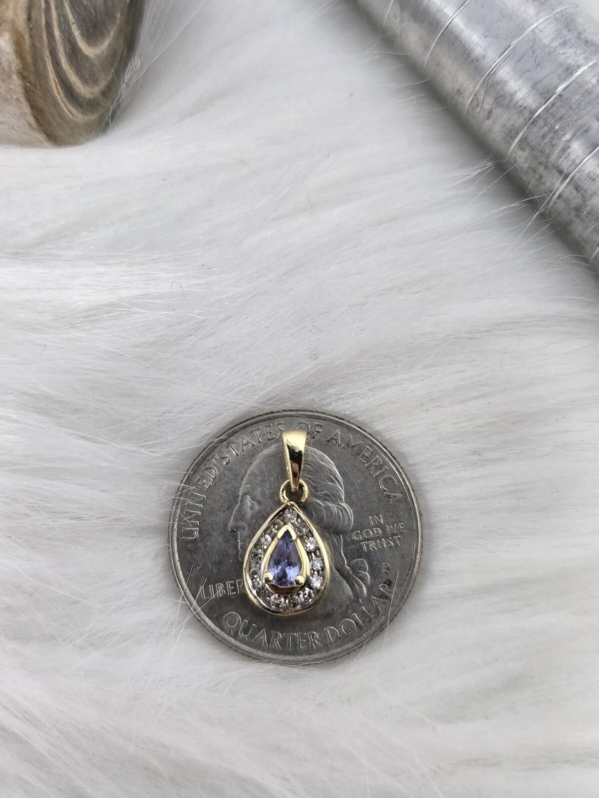 The Unbranded Brand 14k Gold Tanzanite Diamond Halo Pendant Pear Shape Size ONE SIZE - 8 Thumbnail