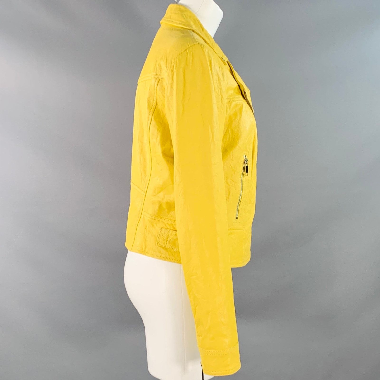 Michael Kors Size M Yellow Leather Lambskin Motorcycle Jacket Size M / US 6-8 / IT 42-44 - 2 Thumbnail