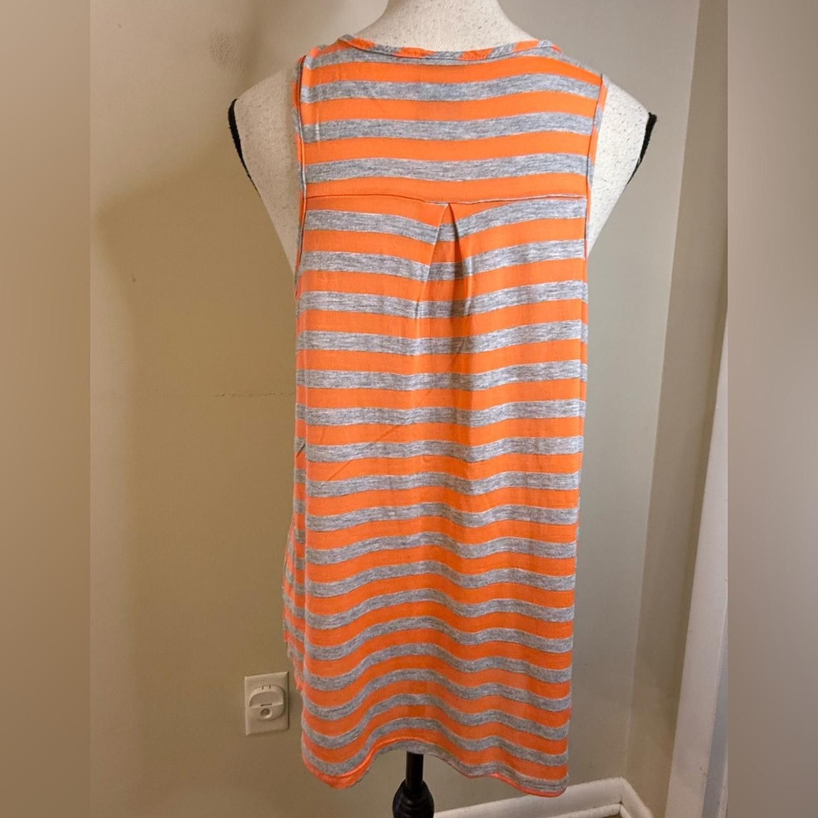 L7 Real Hip h.i.p. orange gray striped tank top scoop neck split hem LG Size L / US 10 / IT 46 - 4 Thumbnail