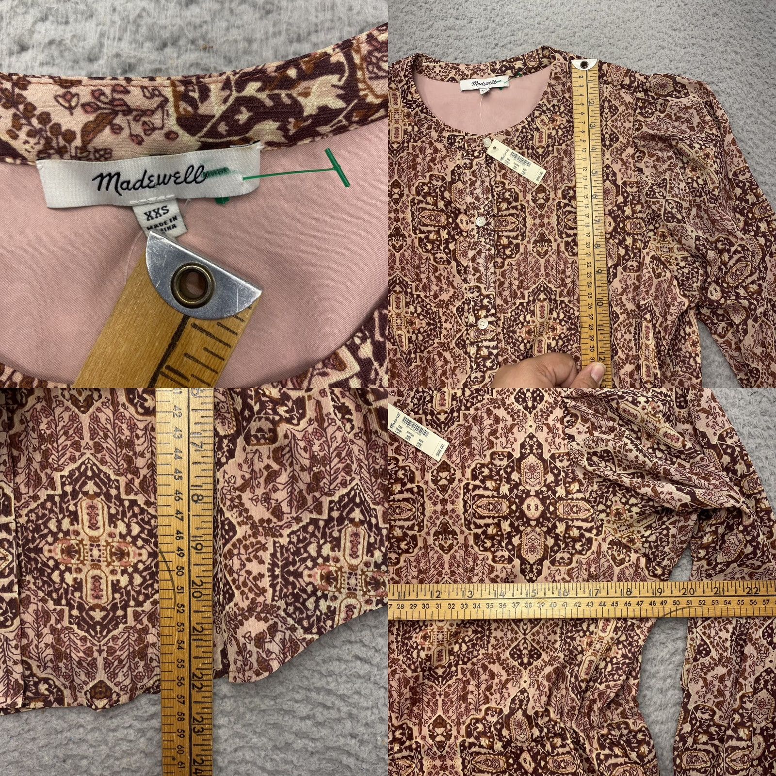 Madewell Madewell Shirt Womens XXS Pink Brown Floral Kakeidoscope Drawstring Boho Peasant Blouse Size XXS / US 00 / IT 34 - 8 Thumbnail