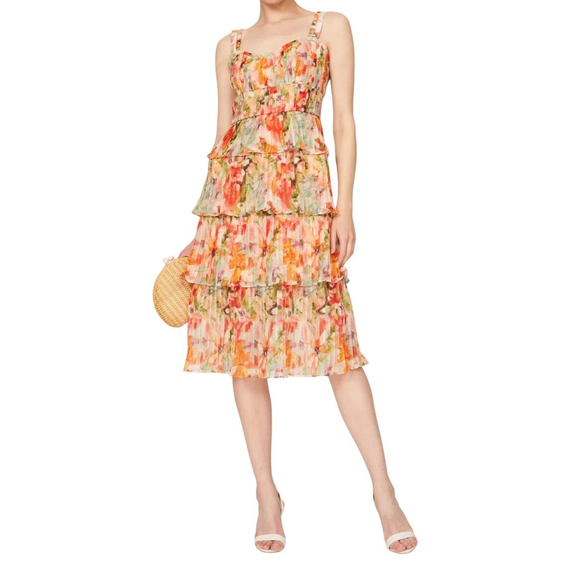 Marchesa Marchesa Notte Floral Midi Dress in Orange, Size US 2 Size XS / US 0-2 / IT 36-38 - 2 Thumbnail