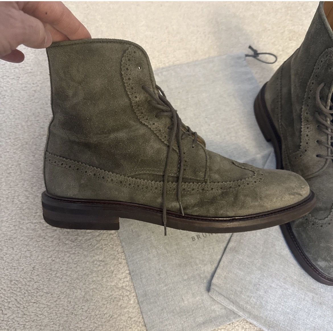 Brunello Cucinelli Brunello Cucinelli olive green suede boots sz45/12US! Size US 12 / EU 45 - 6 Thumbnail