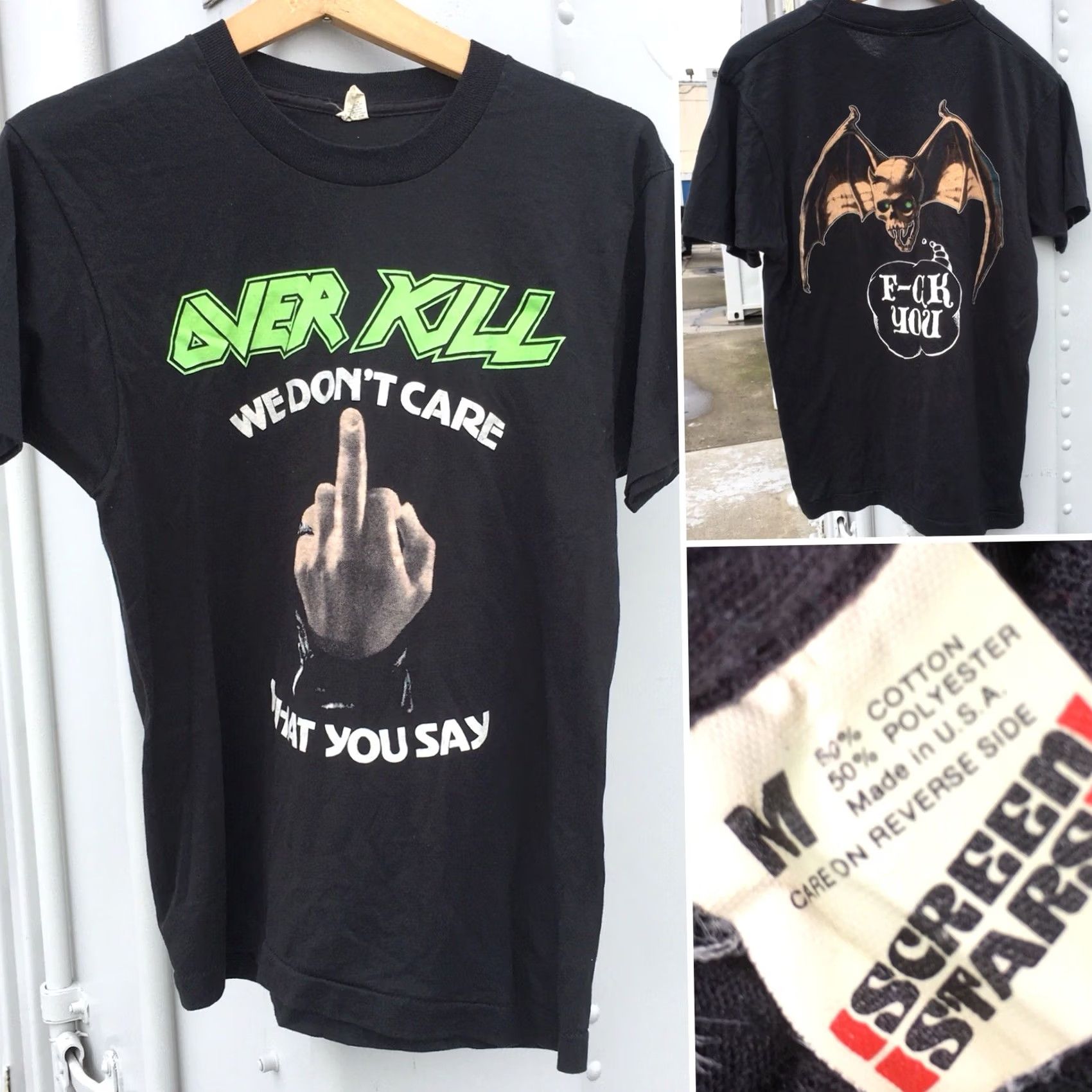 Vintage Vintage Screen Stars Overkill We Don’t Care What You Say T-Shirt 80s 1980s Black M Mens Graphic Tee Size US M / EU 48-50 / 2 - 4 Thumbnail