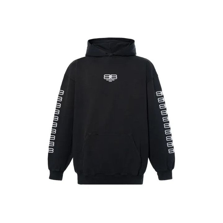 Balenciaga Balenciaga Black Logo Print Hooded Sweatshirt Size US XS / EU 42 / 0 - 1 Thumbnail