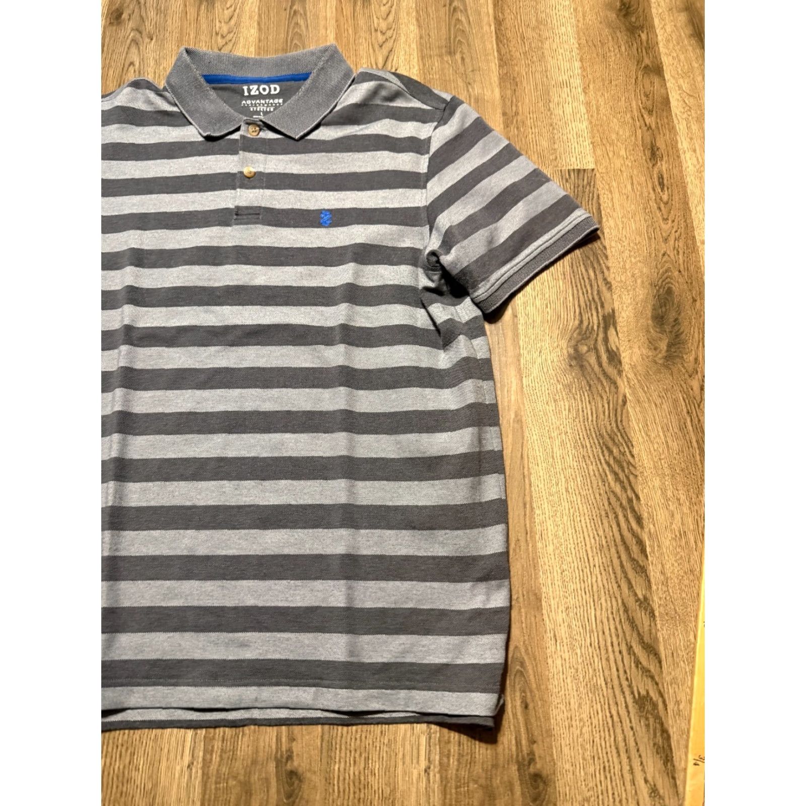 Izod IZOD Advantage Shirt, Men's Large, Gray Striped, Natural Stretch Performance Shirt Polo Short Sleeve Casual Golf Size US L / EU 52-54 / 3 - 3 Thumbnail
