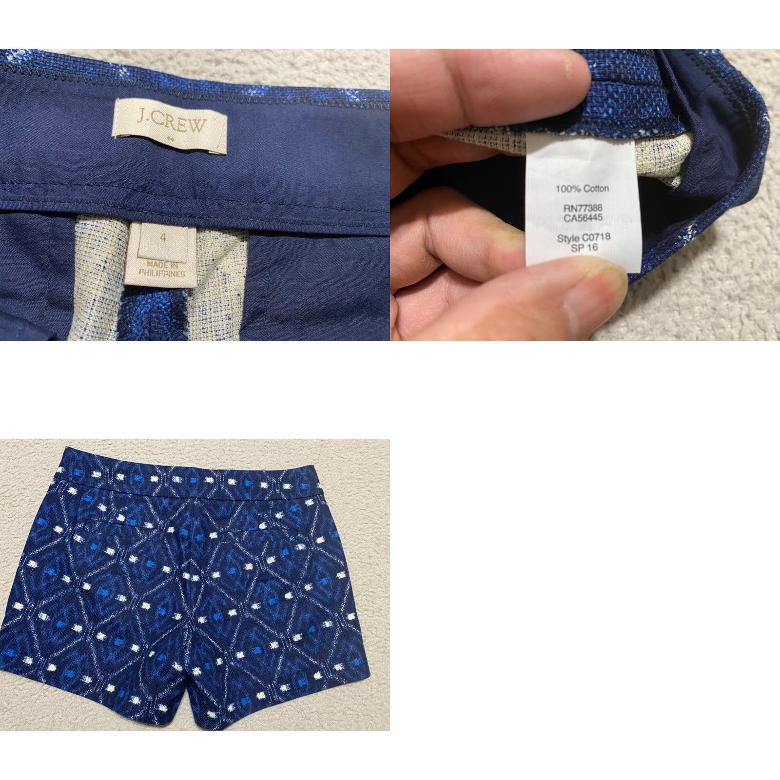 J.Crew J. Crew Shorts Womens Large Blue Geometric Chino Pockets Inseam 4" Size 27" / US 4 / IT 40 - 8 Thumbnail