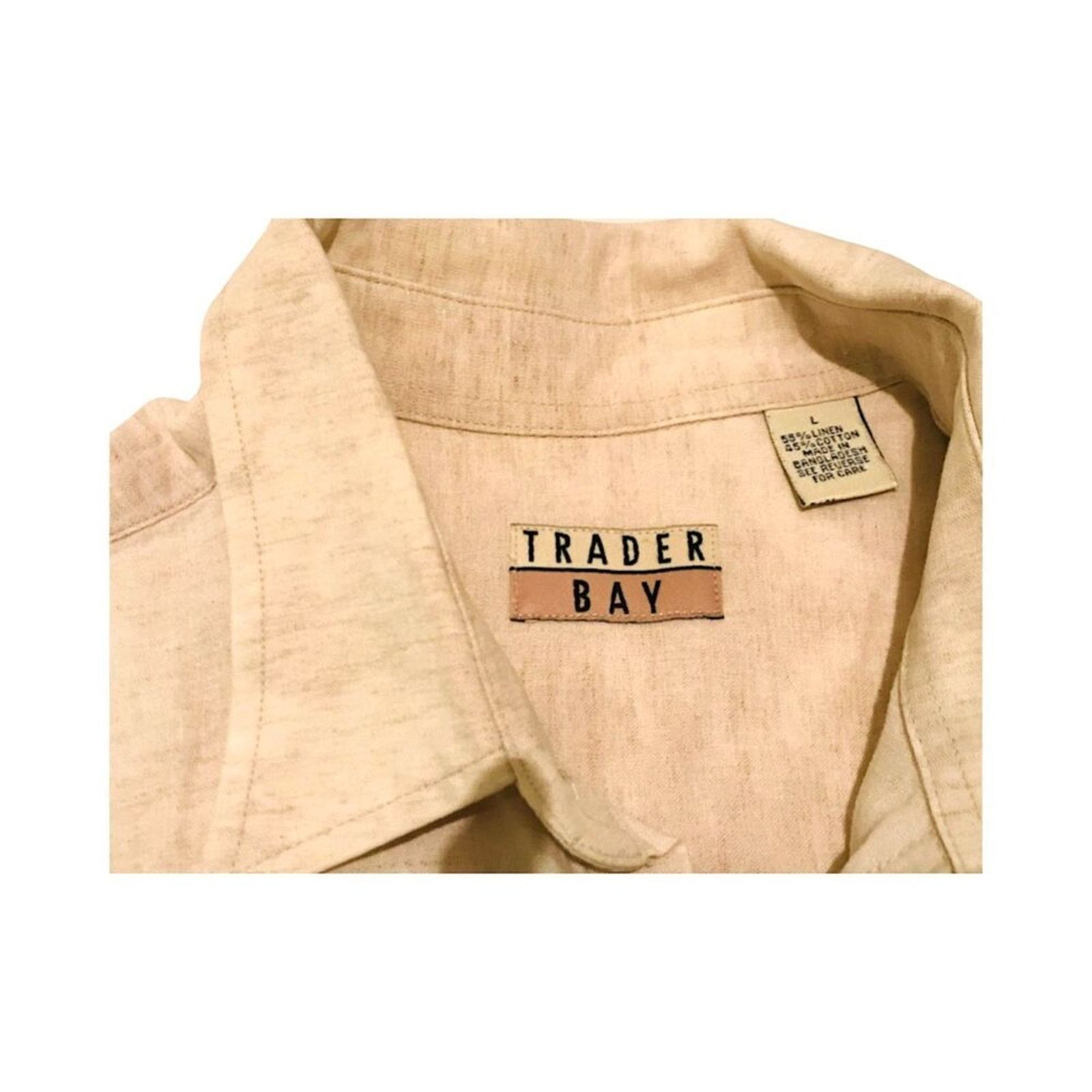 Trader Bay Vintage Trader Bay Men`s Shirt Beige Linen Cotton Short L Size US L / EU 52-54 / 3 - 3 Thumbnail