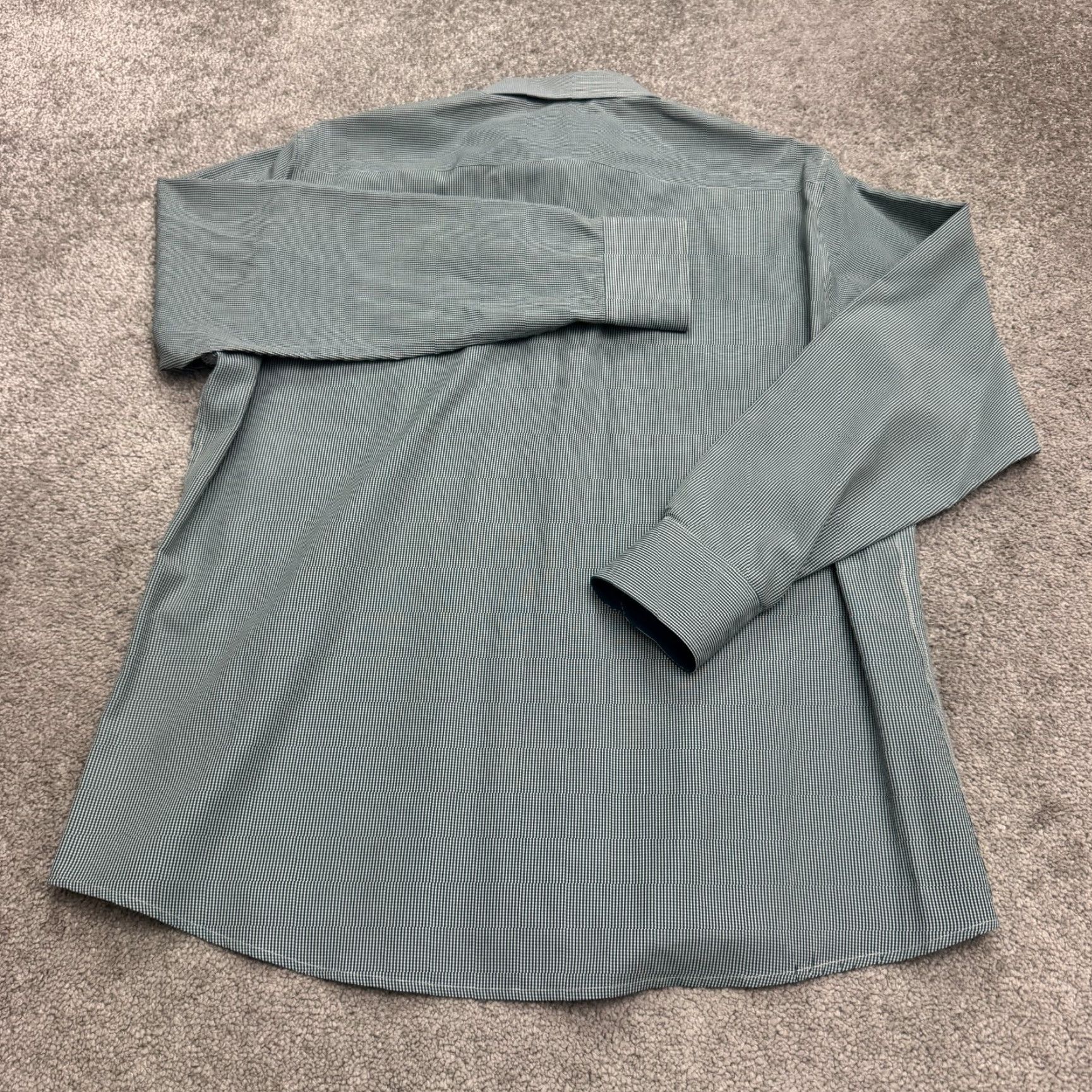 Vintage Parllieni Dress Shirt Mens 17.5 Green Gingham Cotton Blend Long Sleeve Work Casual Size 46R - 2 Thumbnail