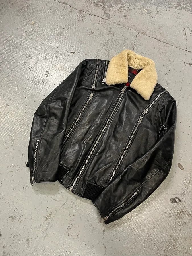 Diesel FW2017 Diesel Multi Zip Shearling Collar Black Leather Jacket Size US L / EU 52-54 / 3 - 4 Thumbnail