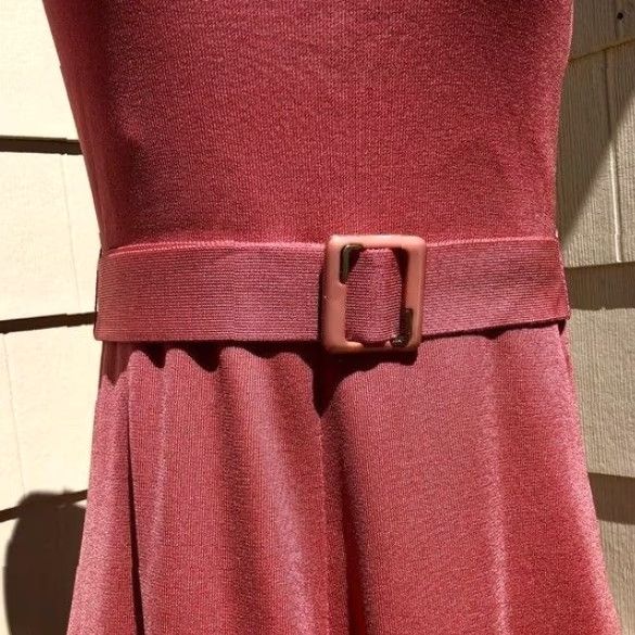 Pinko VINTAGE 70s Pink Stretch Knit Dress MOD Fit & Flare Party Dress Disco Shirt? Size S / US 4 / IT 40 - 4 Thumbnail