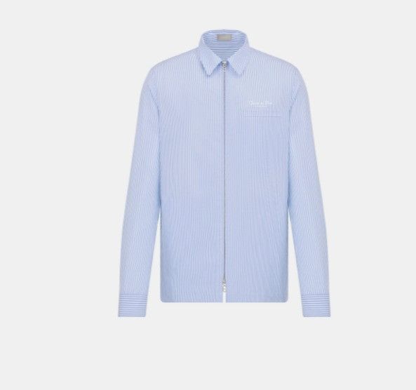 o1w1db11224 Striped Cotton Poplin Couture Shirt in Blue